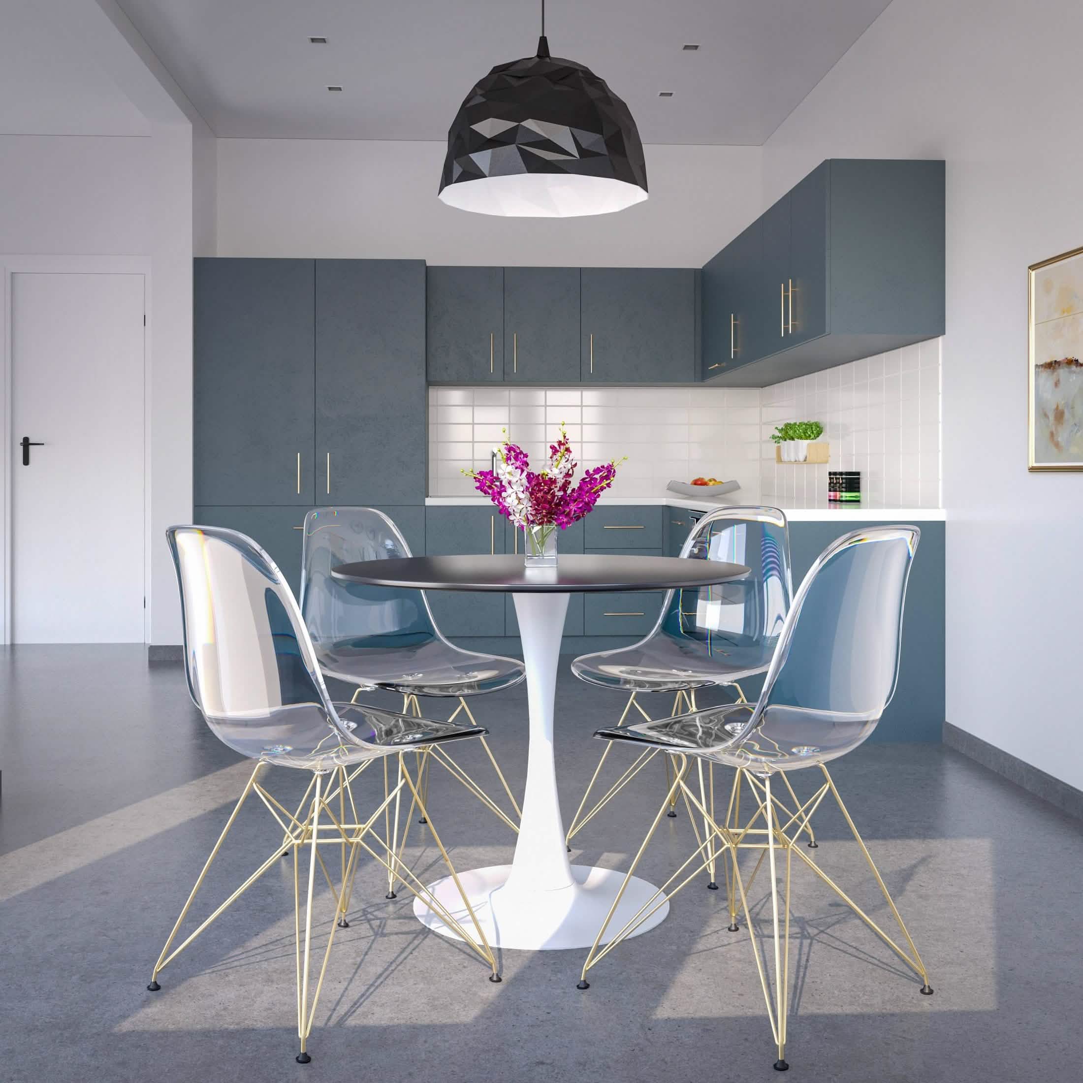Bristol 5 - Piece Dining Set with 35" Round Dining Table and 4 ABS Plastic Chairs with Gold Base