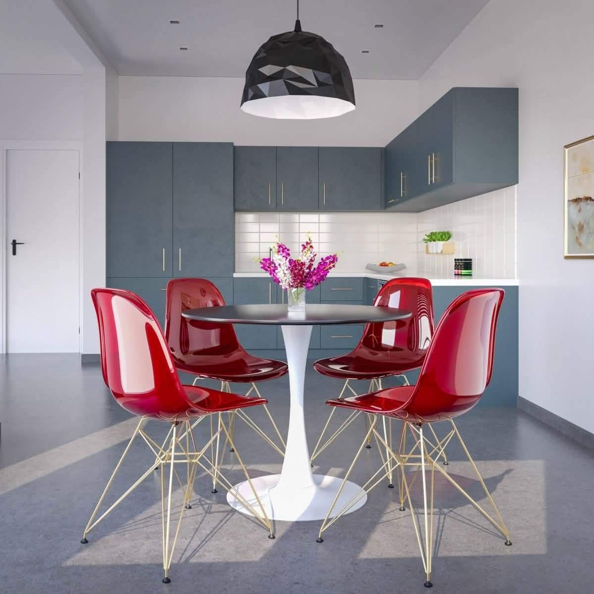 Bristol 5 - Piece Dining Set with 35" Round Dining Table and 4 ABS Plastic Chairs with Gold Base