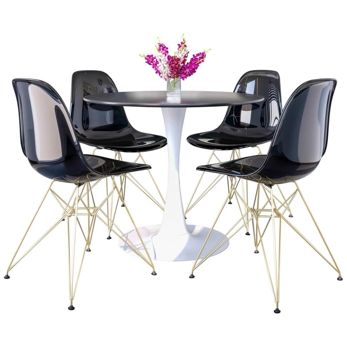 Bristol 5 - Piece Dining Set with 35" Round Dining Table and 4 ABS Plastic Chairs with Gold Base