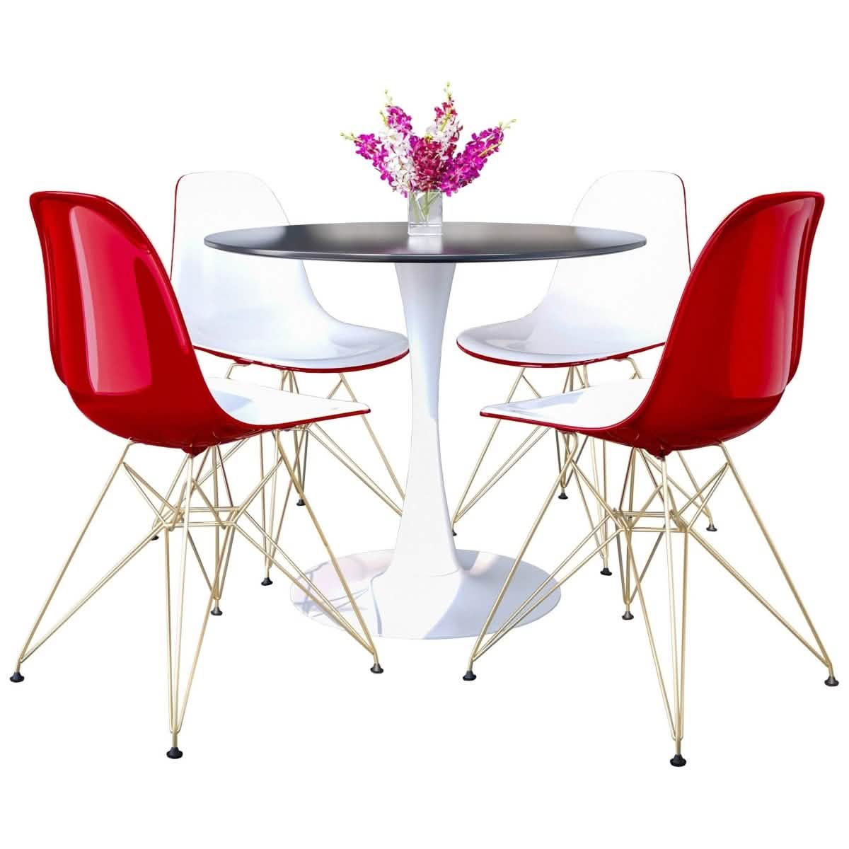 Bristol 5 - Piece Dining Set with 35" Round Dining Table and 4 ABS Plastic Chairs with Gold Base