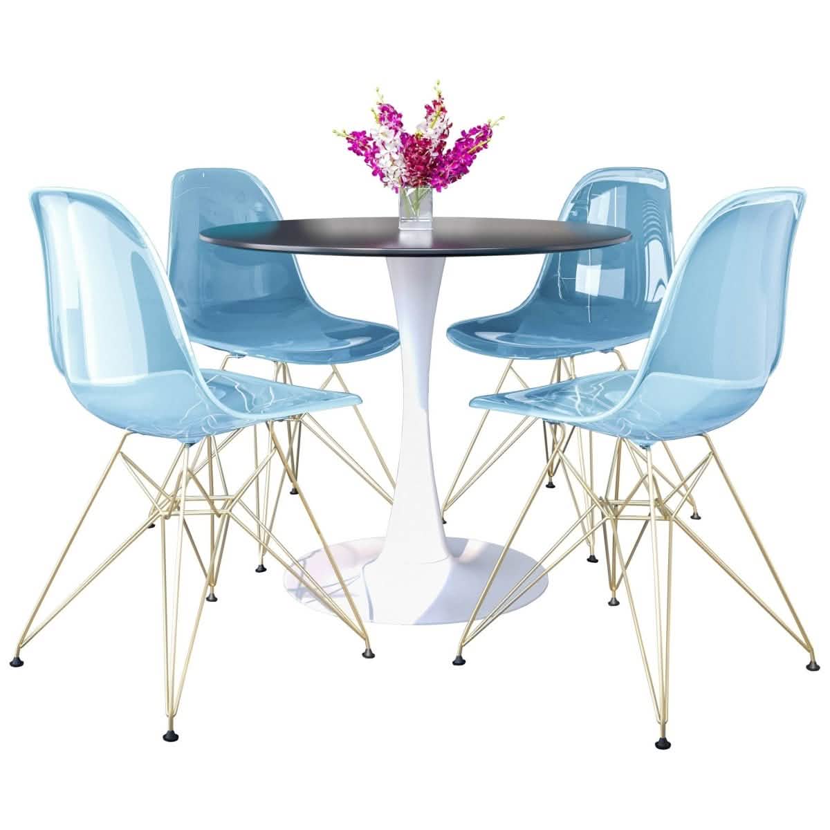 Bristol 5 - Piece Dining Set with 35" Round Dining Table and 4 ABS Plastic Chairs with Gold Base