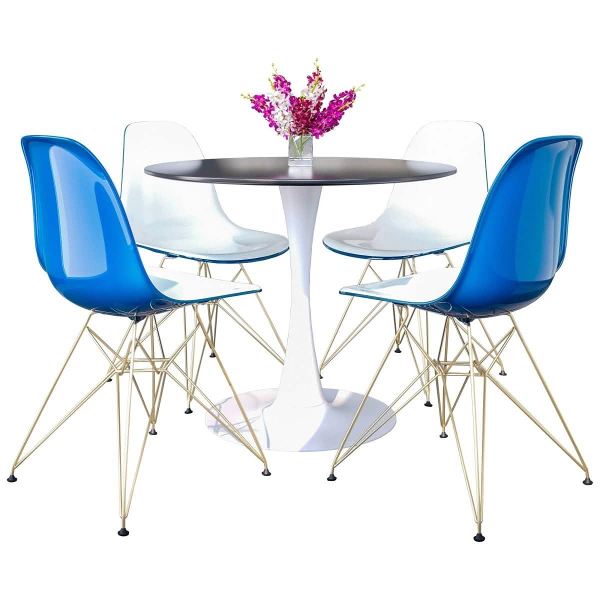 Bristol 5 - Piece Dining Set with 35" Round Dining Table and 4 ABS Plastic Chairs with Gold Base