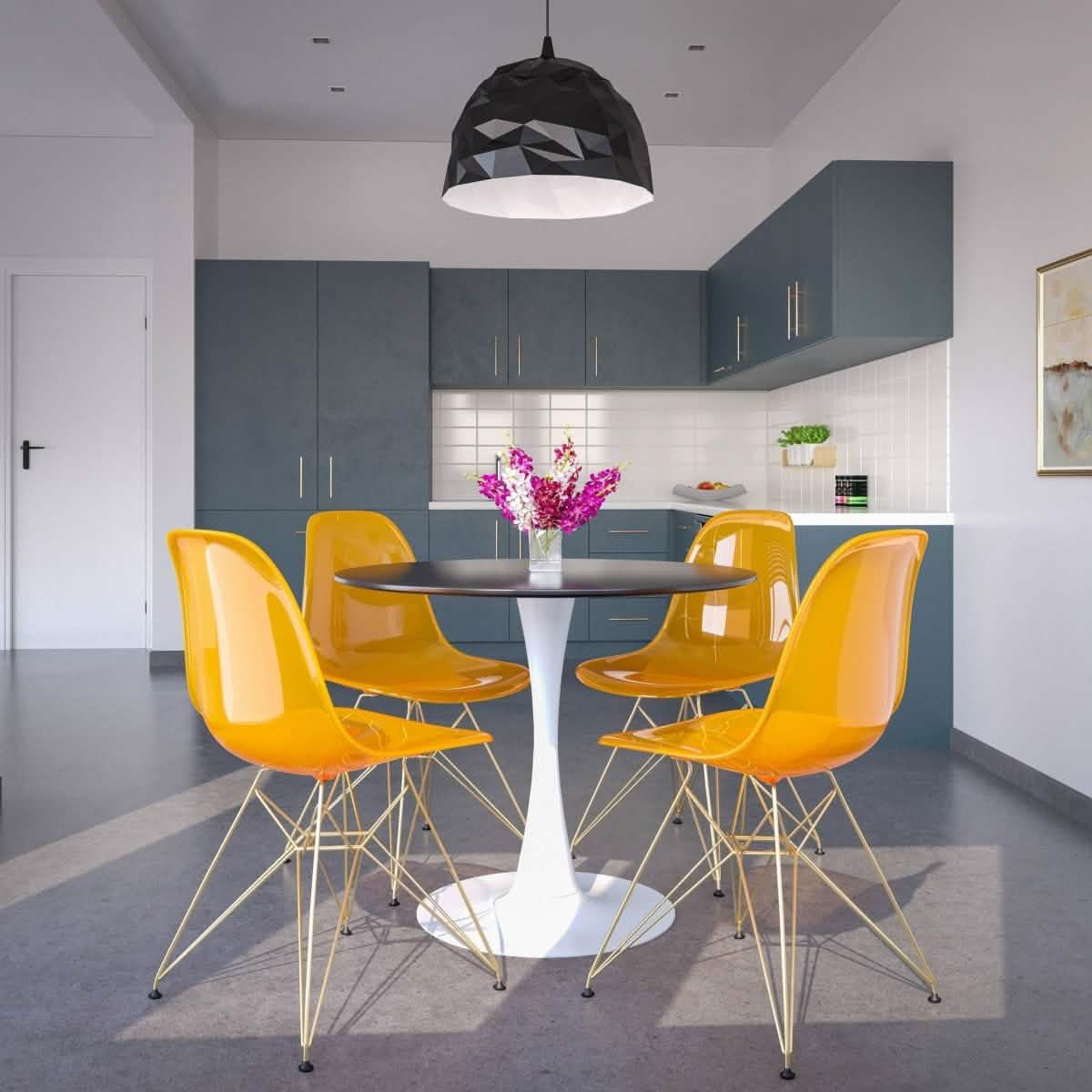 Bristol 5 - Piece Dining Set with 35" Round Dining Table and 4 ABS Plastic Chairs with Gold Base