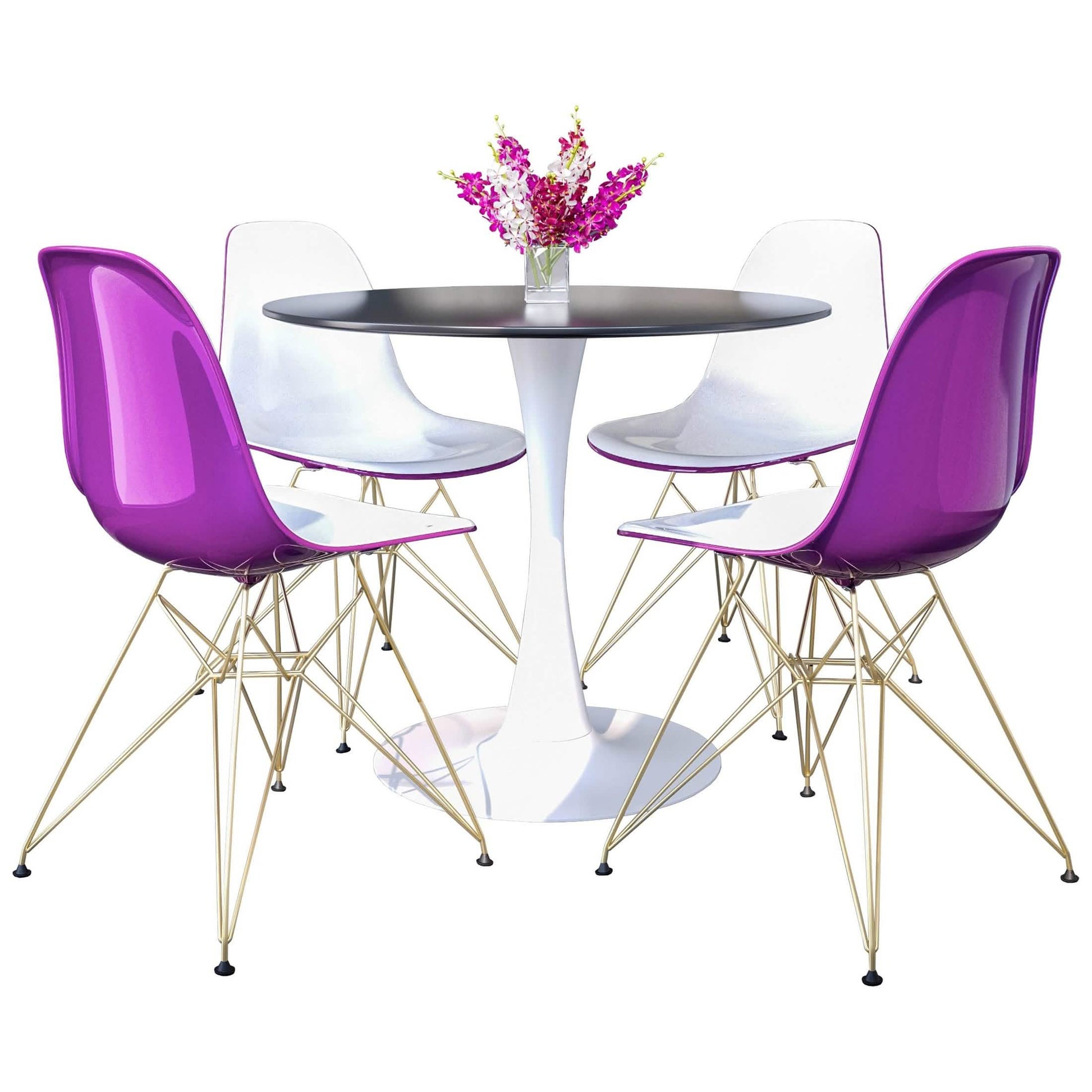 Bristol 5 - Piece Dining Set with 35" Round Dining Table and 4 ABS Plastic Chairs with Gold Base