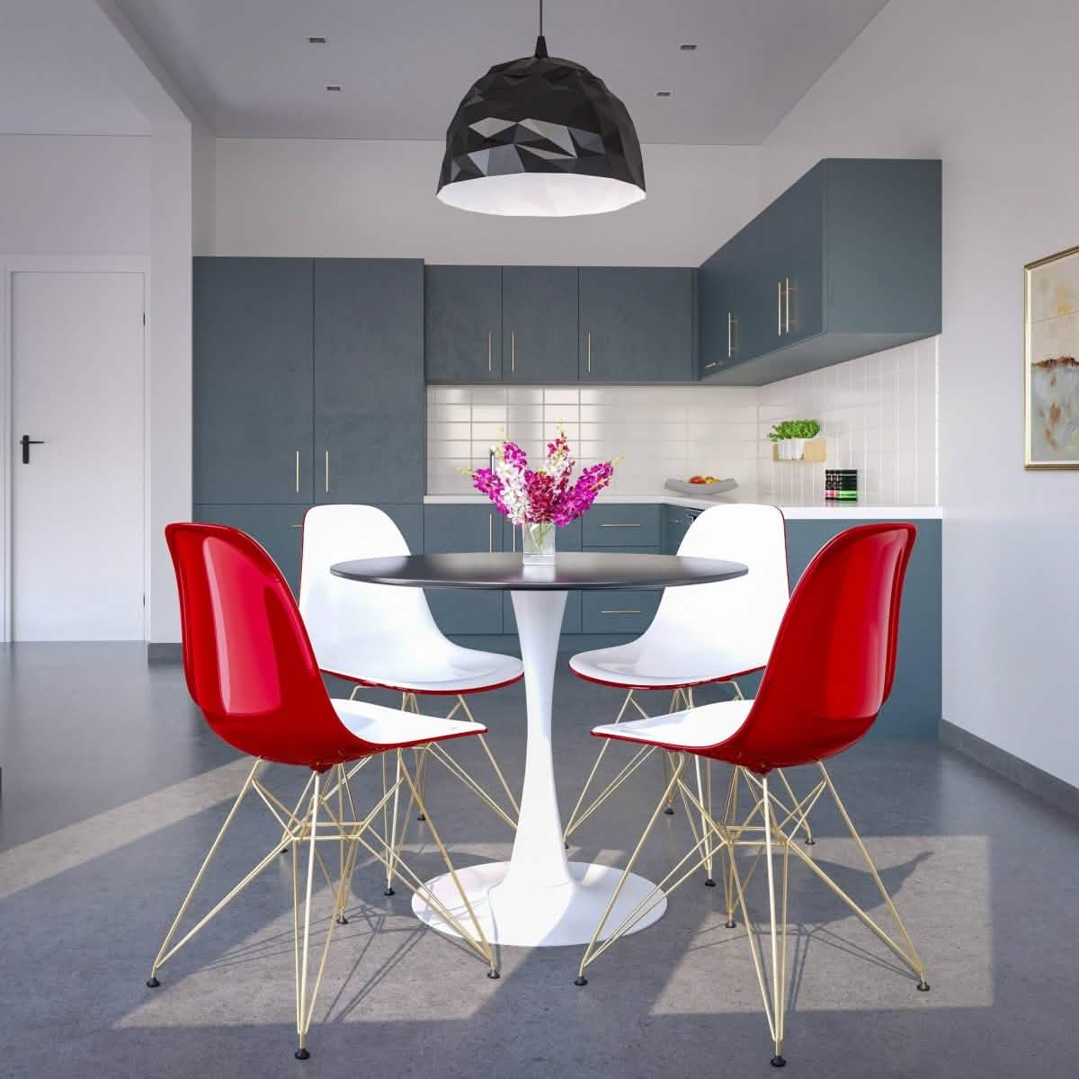 Bristol 5 - Piece Dining Set with 35" Round Dining Table and 4 ABS Plastic Chairs with Gold Base