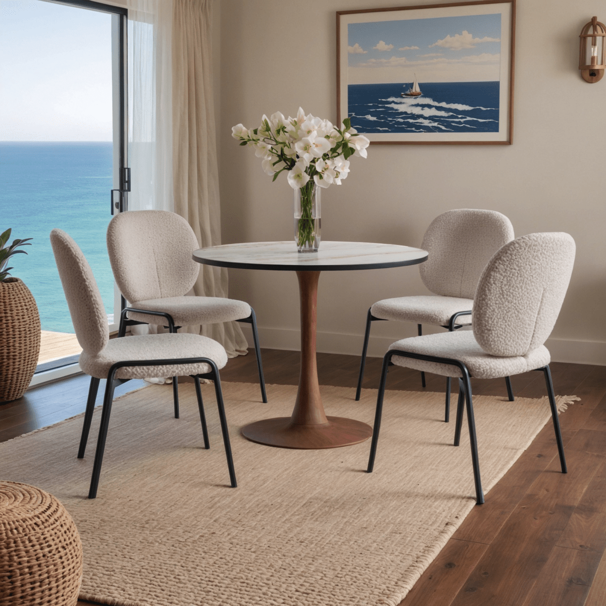 Bristol Round Dining Table With MDF Wood/Sintered Stone Tabletop with Cherry Finish Pedestal Base