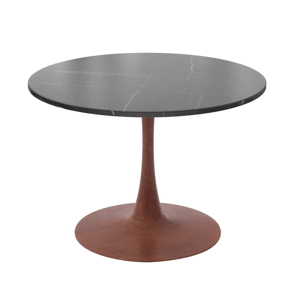 Bristol Round Dining Table With MDF Wood/Sintered Stone Tabletop with Cherry Finish Pedestal Base