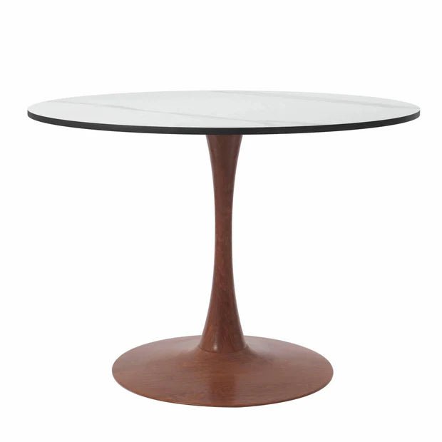 Bristol Round Dining Table With MDF Wood/Sintered Stone Tabletop with Cherry Finish Pedestal Base