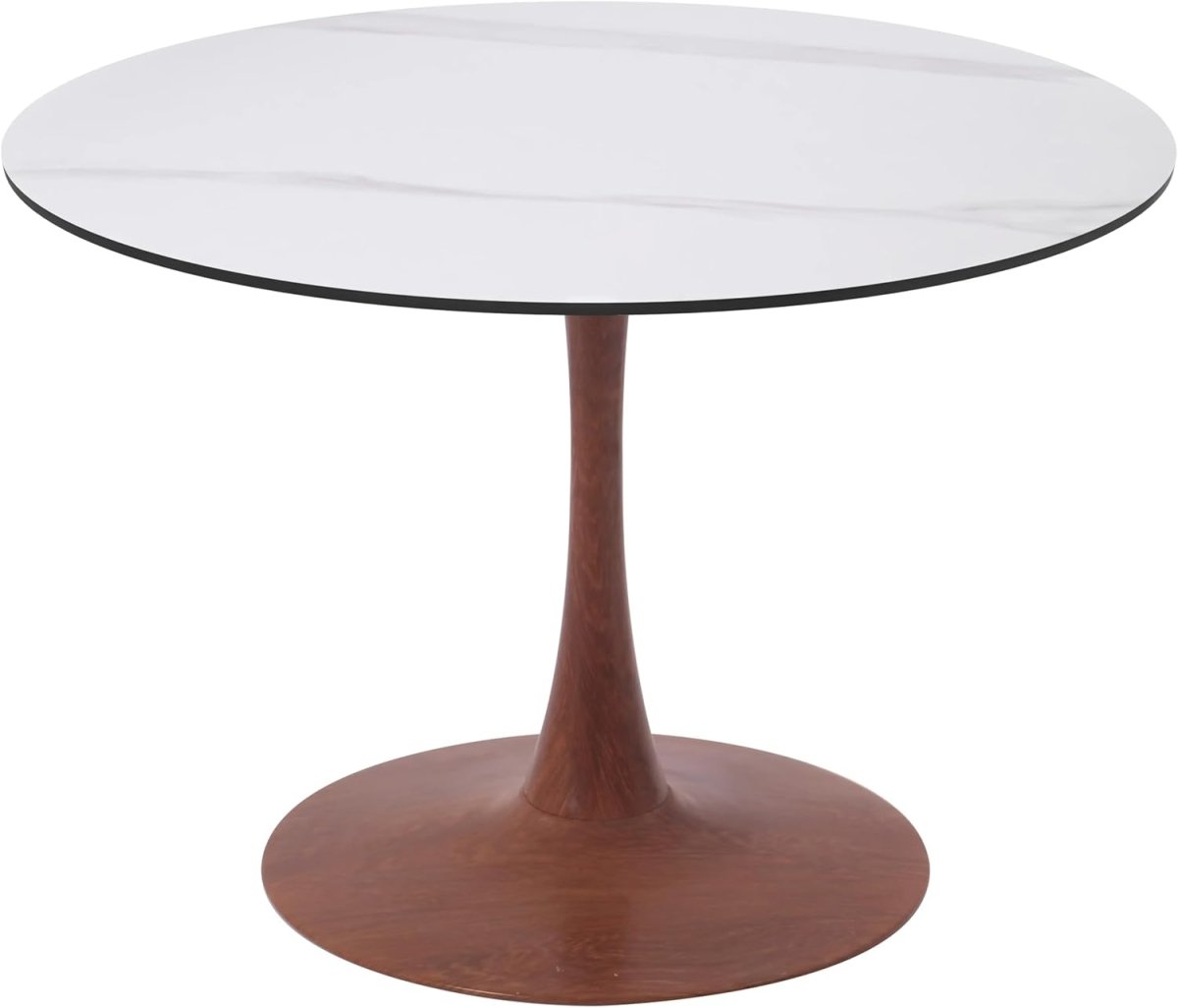 Bristol Round Dining Table With MDF Wood/Sintered Stone Tabletop with Cherry Finish Pedestal Base