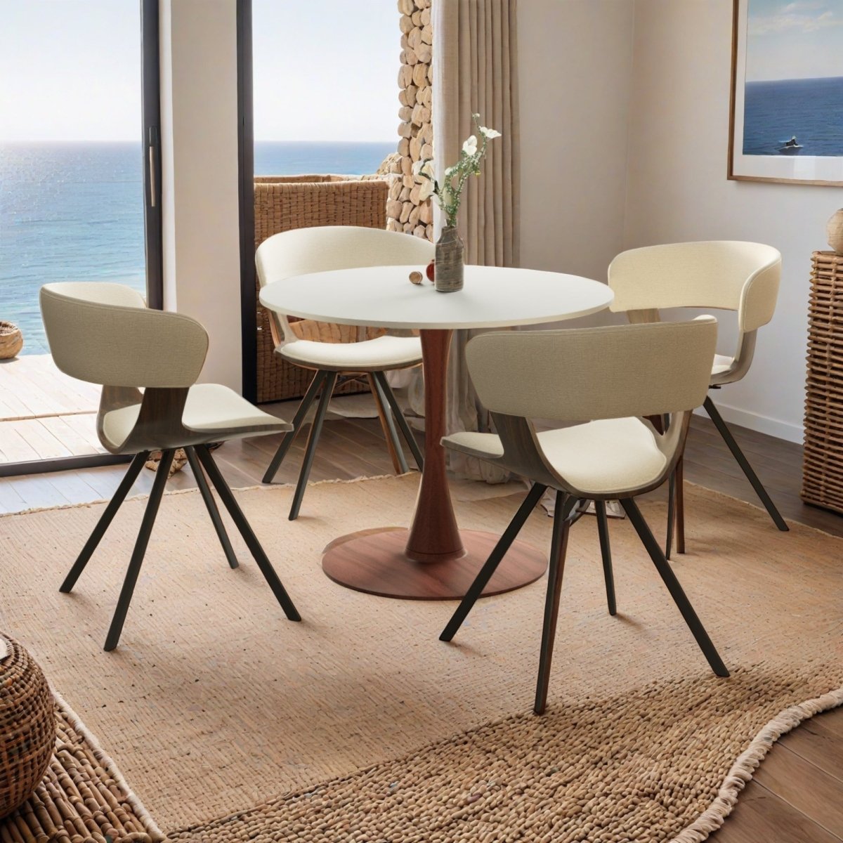 Bristol Round Dining Table With MDF Wood/Sintered Stone Tabletop with Cherry Finish Pedestal Base