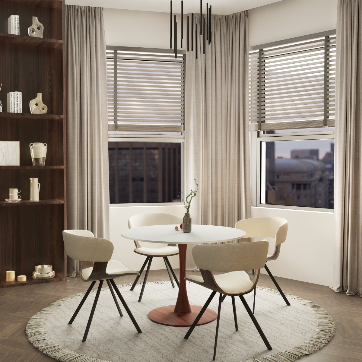 Bristol Round Dining Table With MDF Wood/Sintered Stone Tabletop with Cherry Finish Pedestal Base