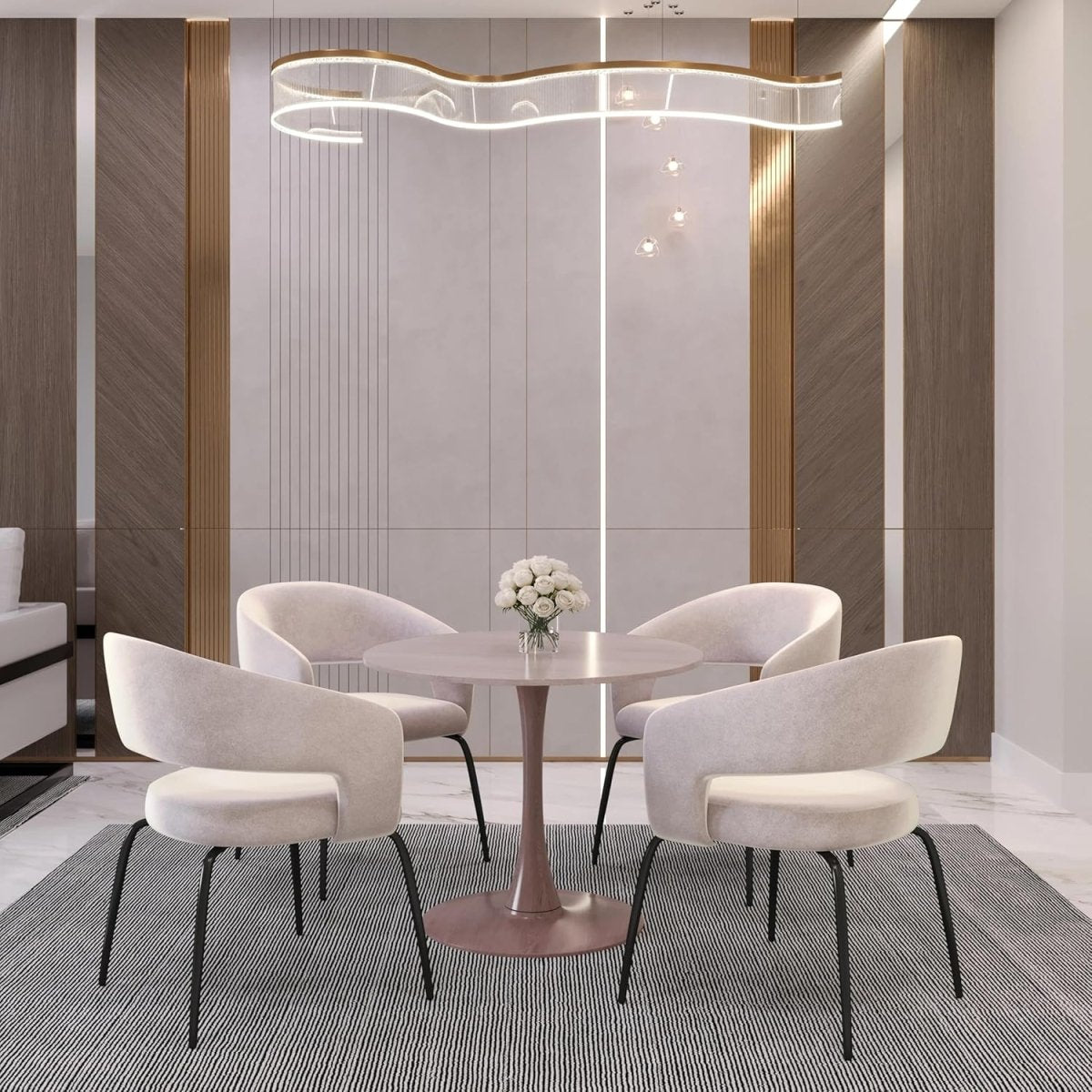 Bristol Round Dining Table With MDF Wood/Sintered Stone Tabletop with Cherry Finish Pedestal Base