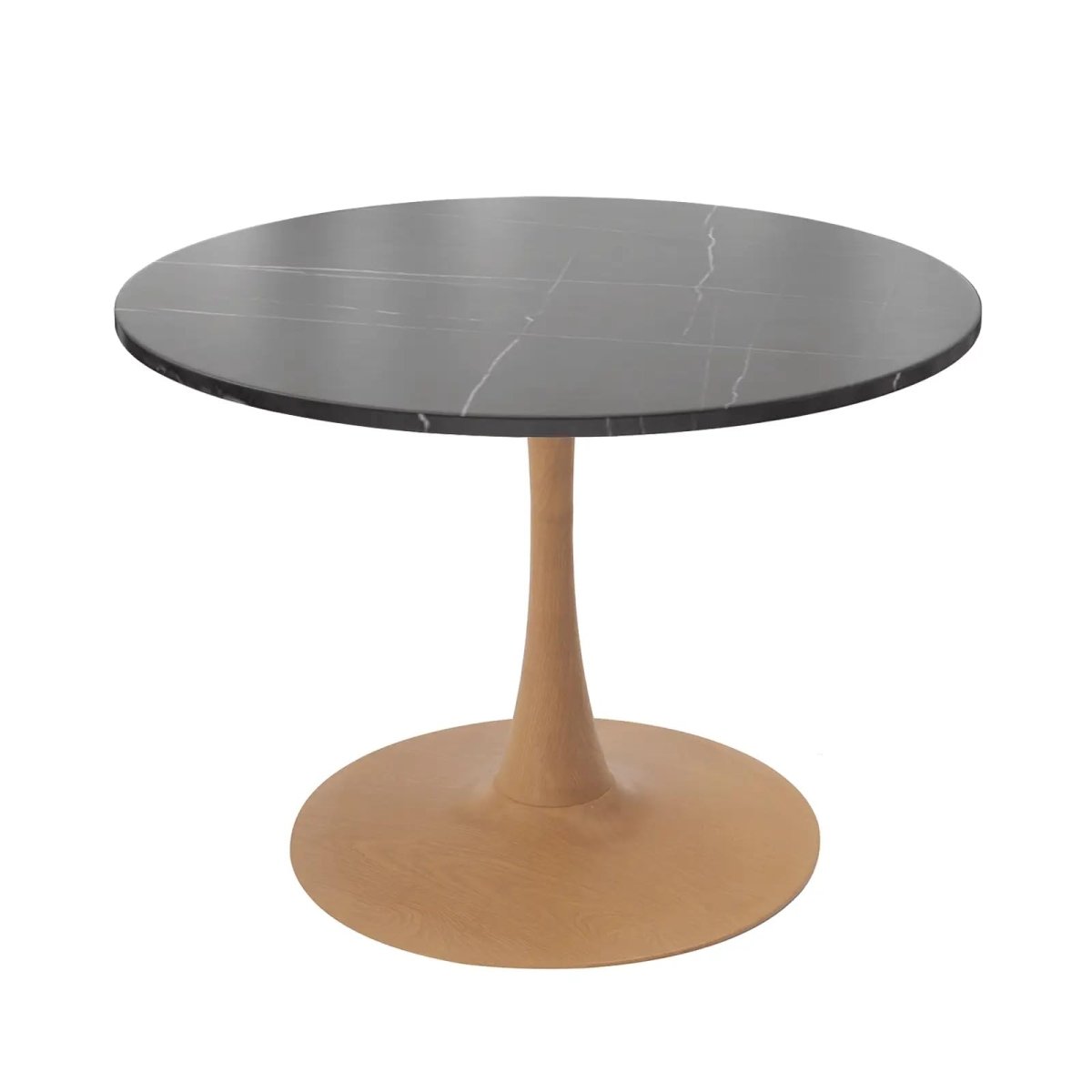 Bristol Round Dining Table With MDF Wood/Sintered Stone Tabletop with Natural Wood Finish Pedestal Base