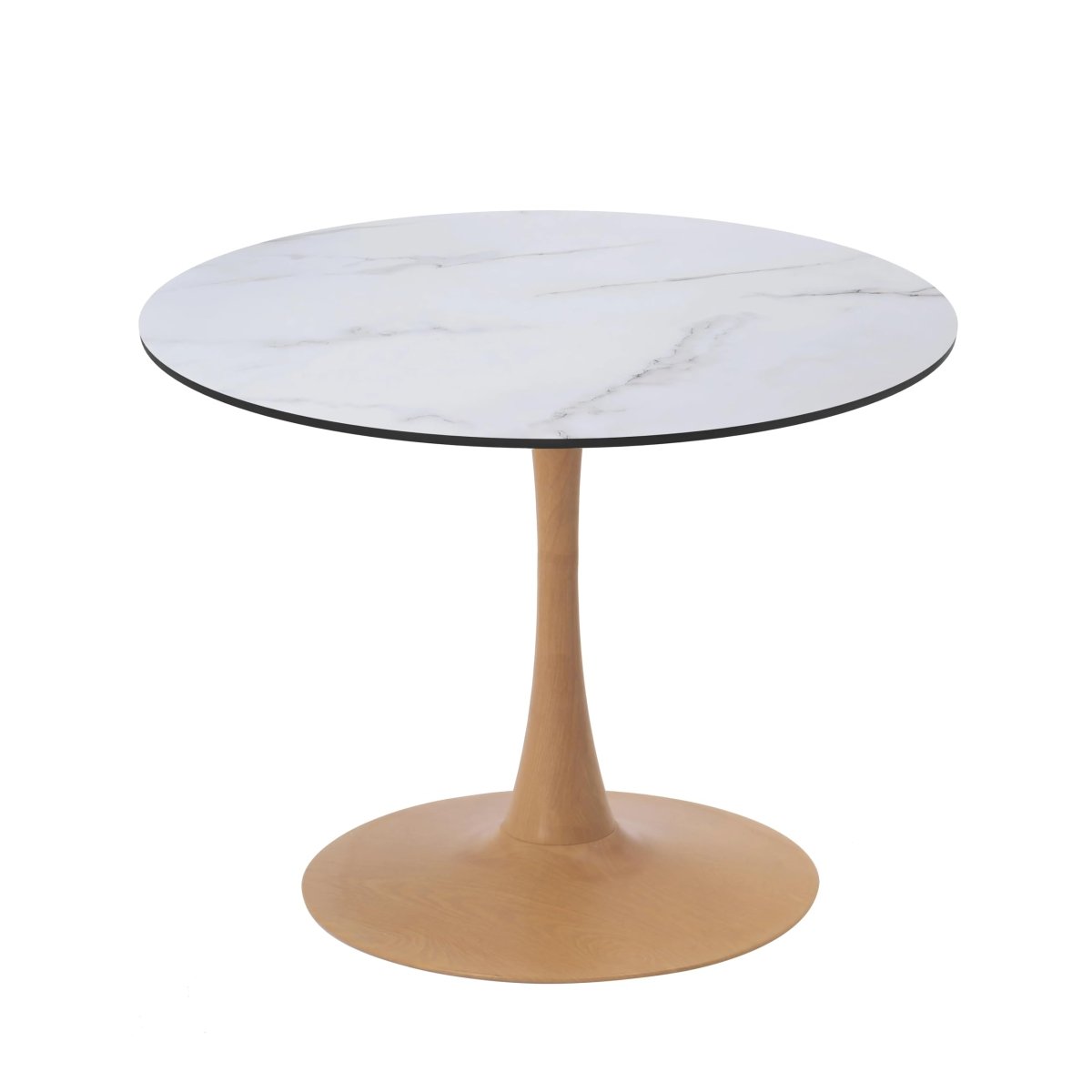Bristol Round Dining Table With MDF Wood/Sintered Stone Tabletop with Natural Wood Finish Pedestal Base