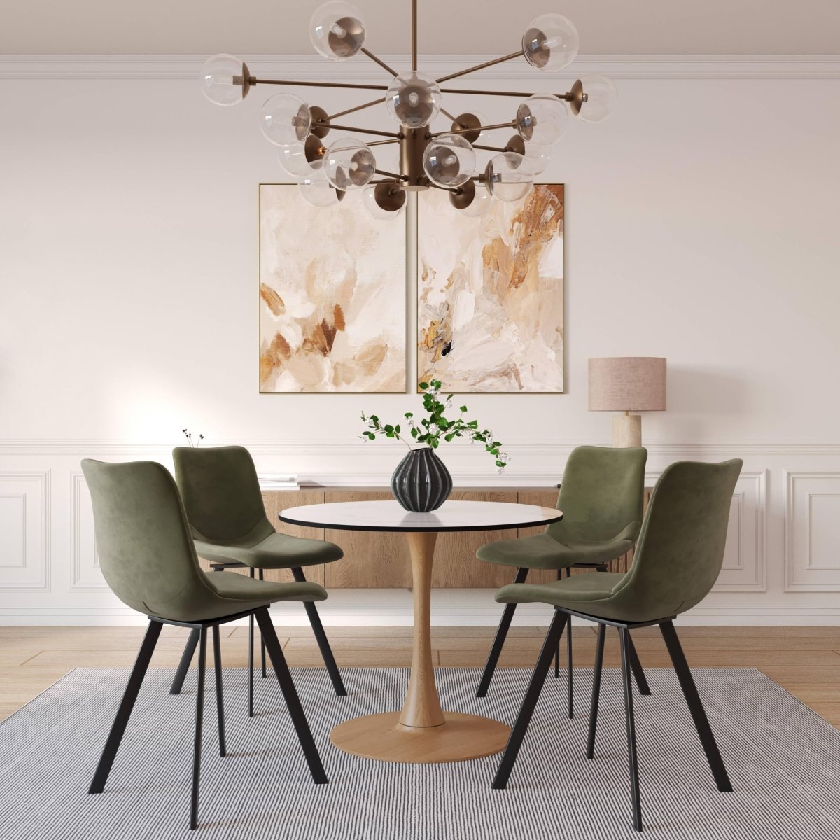 Bristol Round Dining Table With MDF Wood/Sintered Stone Tabletop with Natural Wood Finish Pedestal Base