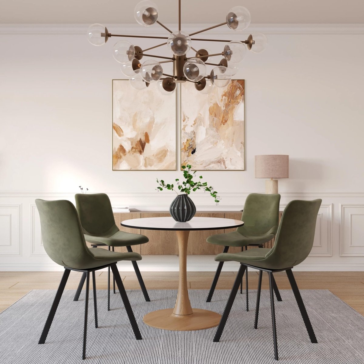 Bristol Round Dining Table With MDF Wood/Sintered Stone Tabletop with Natural Wood Finish Pedestal Base