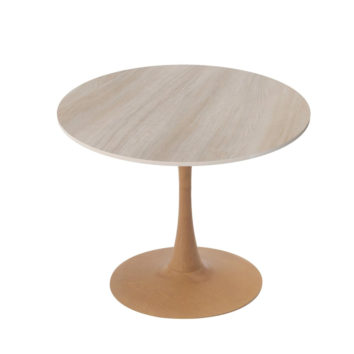 Bristol Round Dining Table With MDF Wood/Sintered Stone Tabletop with Natural Wood Finish Pedestal Base