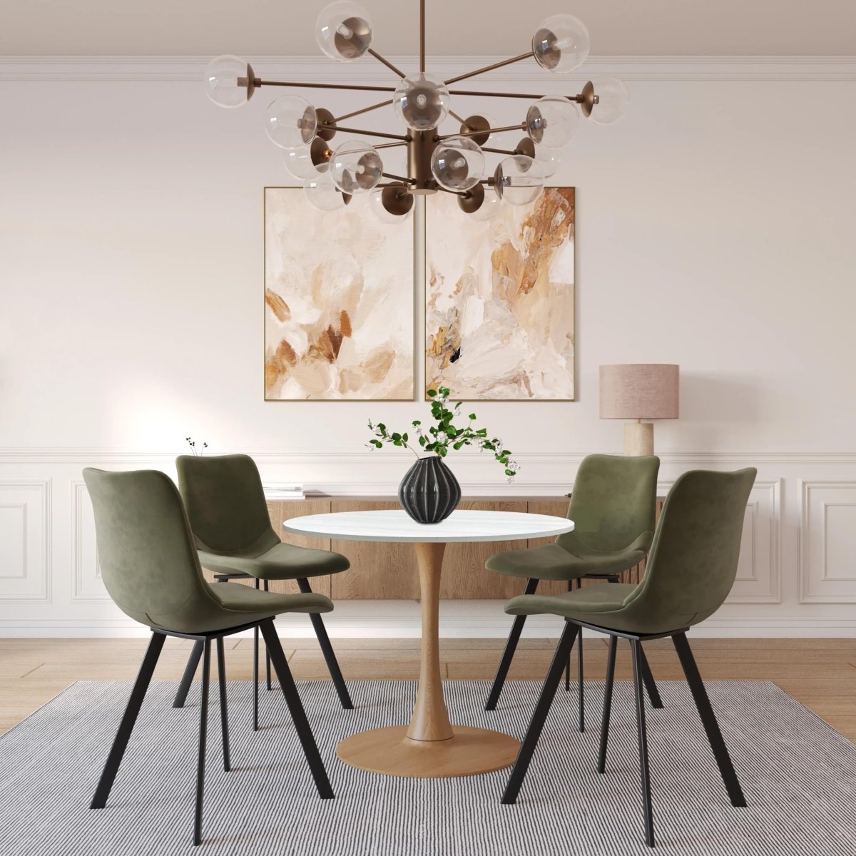Bristol Round Dining Table With MDF Wood/Sintered Stone Tabletop with Natural Wood Finish Pedestal Base