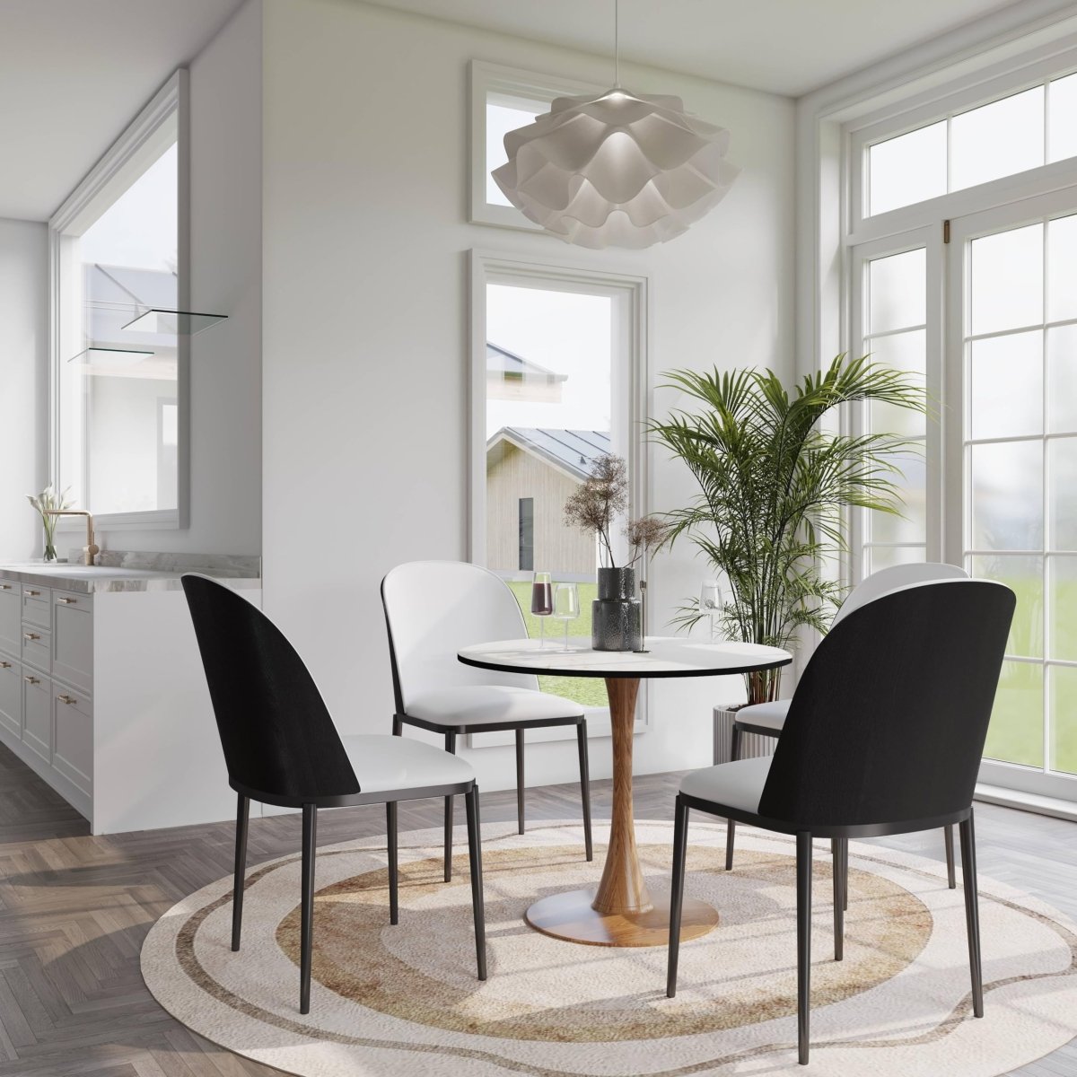 Bristol Round Dining Table With MDF Wood/Sintered Stone Tabletop with Natural Wood Finish Pedestal Base