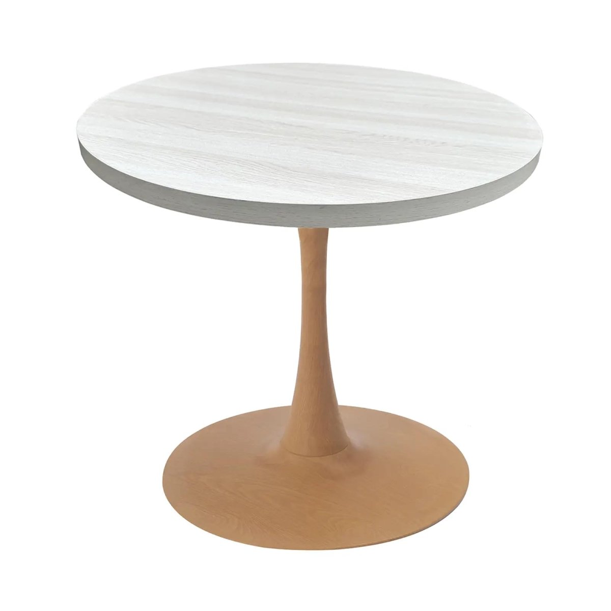 Bristol Round Dining Table With MDF Wood/Sintered Stone Tabletop with Natural Wood Finish Pedestal Base