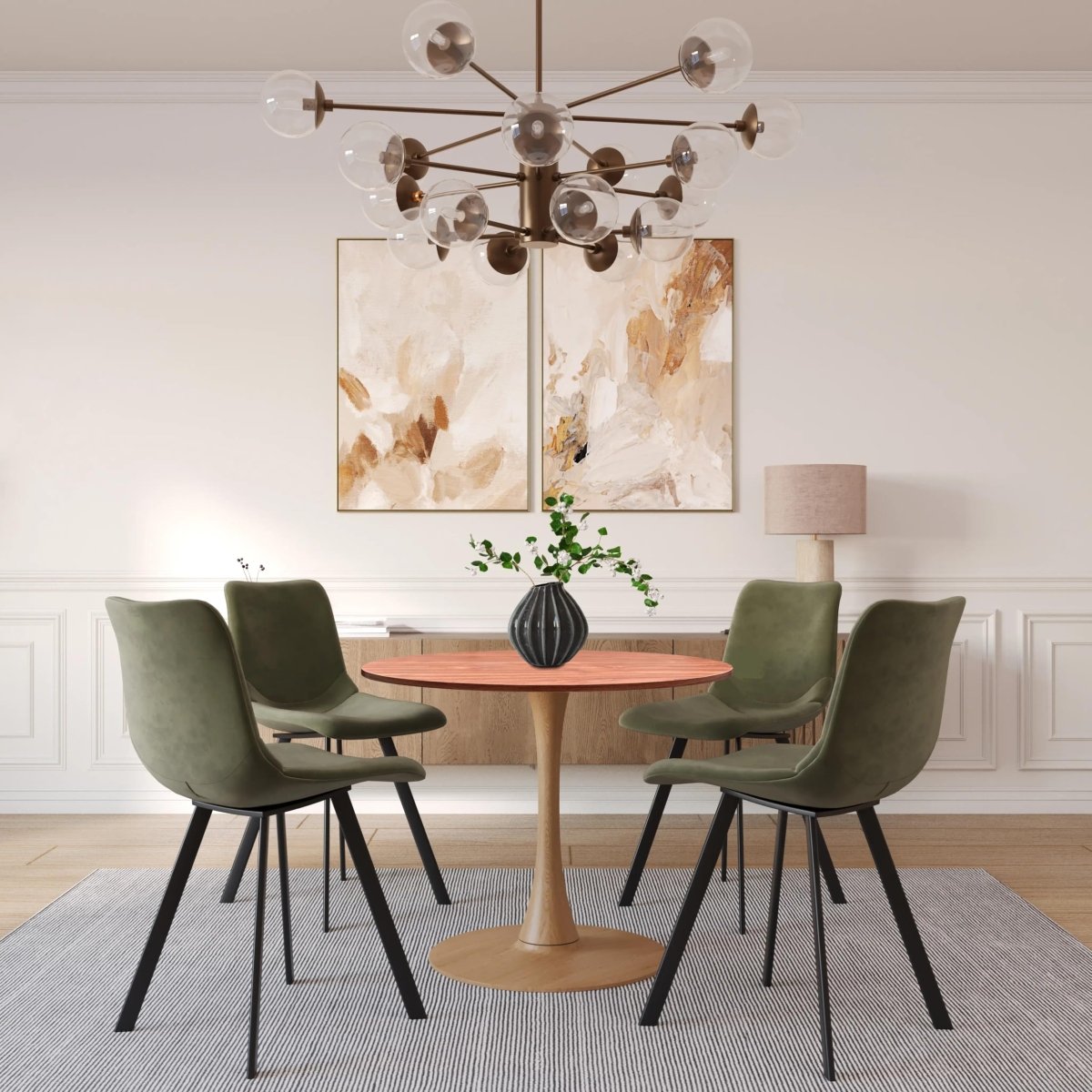 Bristol Round Dining Table With MDF Wood/Sintered Stone Tabletop with Natural Wood Finish Pedestal Base