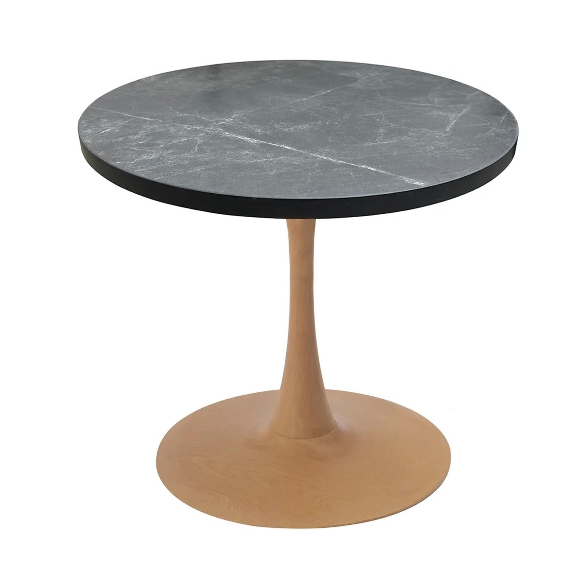 Bristol Round Dining Table With MDF Wood/Sintered Stone Tabletop with Natural Wood Finish Pedestal Base