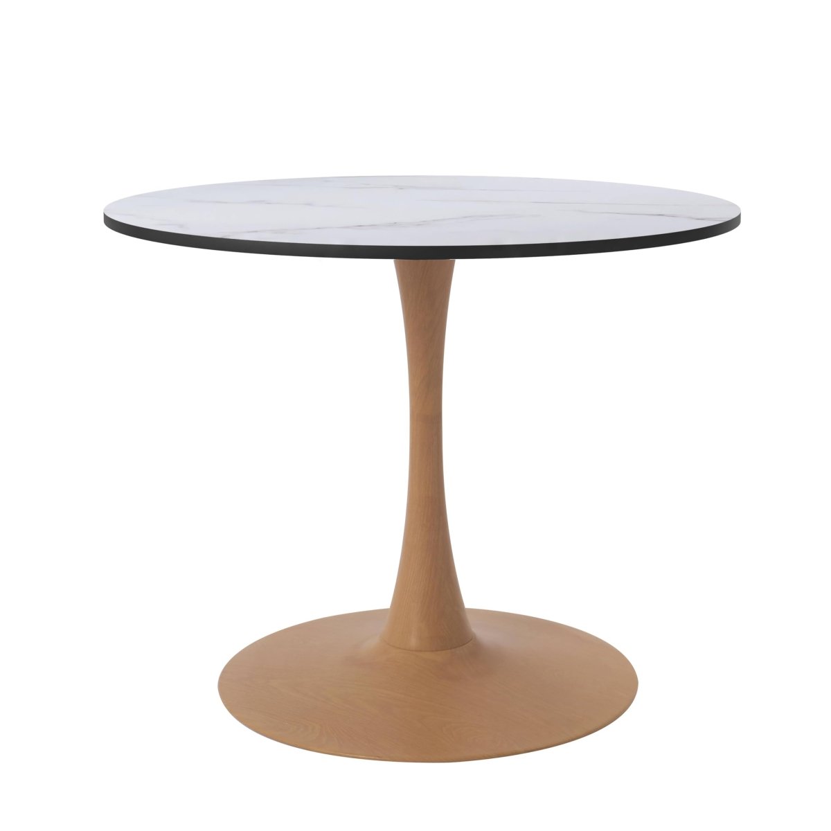 Bristol Round Dining Table With MDF Wood/Sintered Stone Tabletop with Natural Wood Finish Pedestal Base
