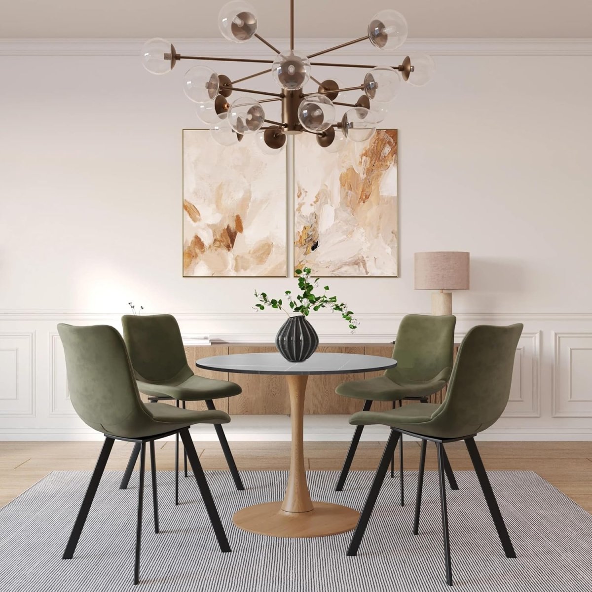 Bristol Round Dining Table With MDF Wood/Sintered Stone Tabletop with Natural Wood Finish Pedestal Base