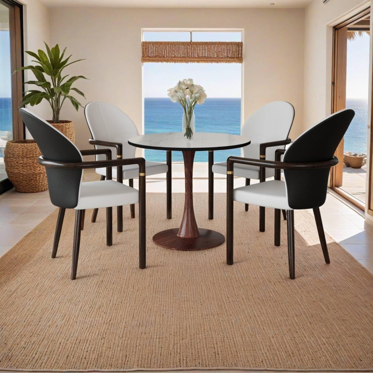 Bristol Round Dining Table With MDF Wood/Sintered Stone Tabletop with Walnut Finish Pedestal Base