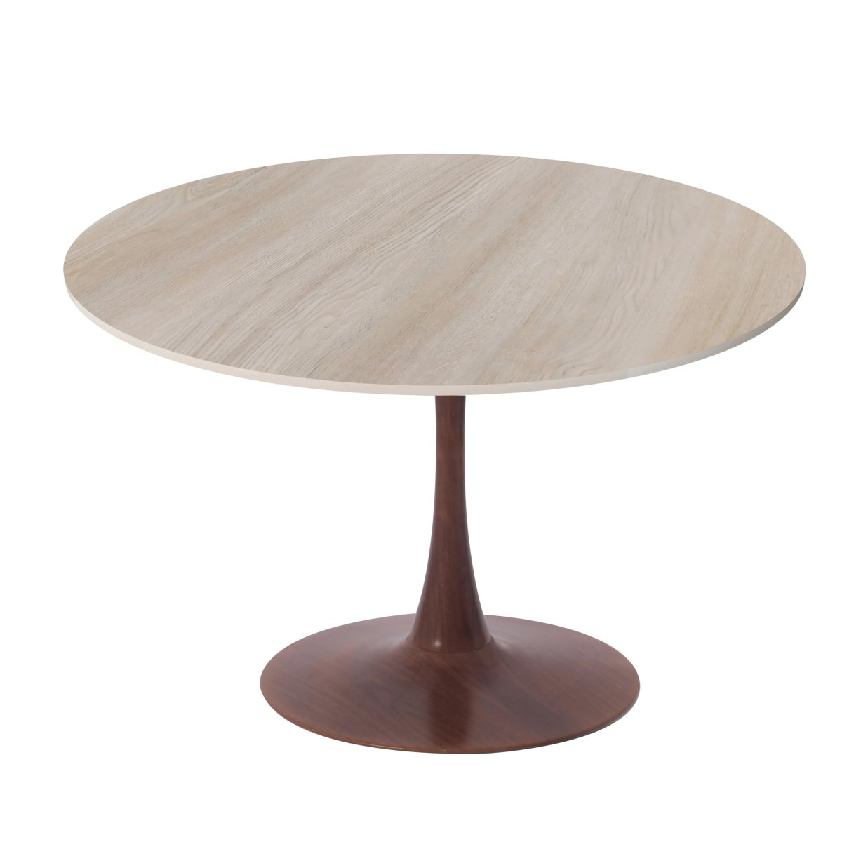 Bristol Round Dining Table With MDF Wood/Sintered Stone Tabletop with Walnut Finish Pedestal Base