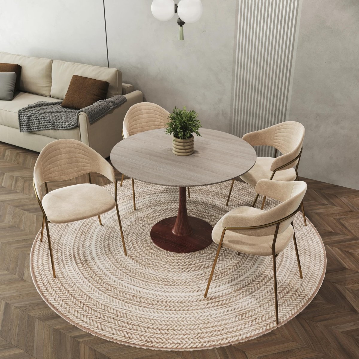 Bristol Round Dining Table With MDF Wood/Sintered Stone Tabletop with Walnut Finish Pedestal Base