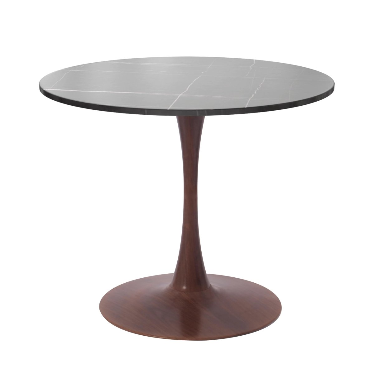 Bristol Round Dining Table With MDF Wood/Sintered Stone Tabletop with Walnut Finish Pedestal Base