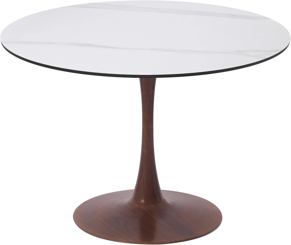 Bristol Round Dining Table With MDF Wood/Sintered Stone Tabletop with Walnut Finish Pedestal Base