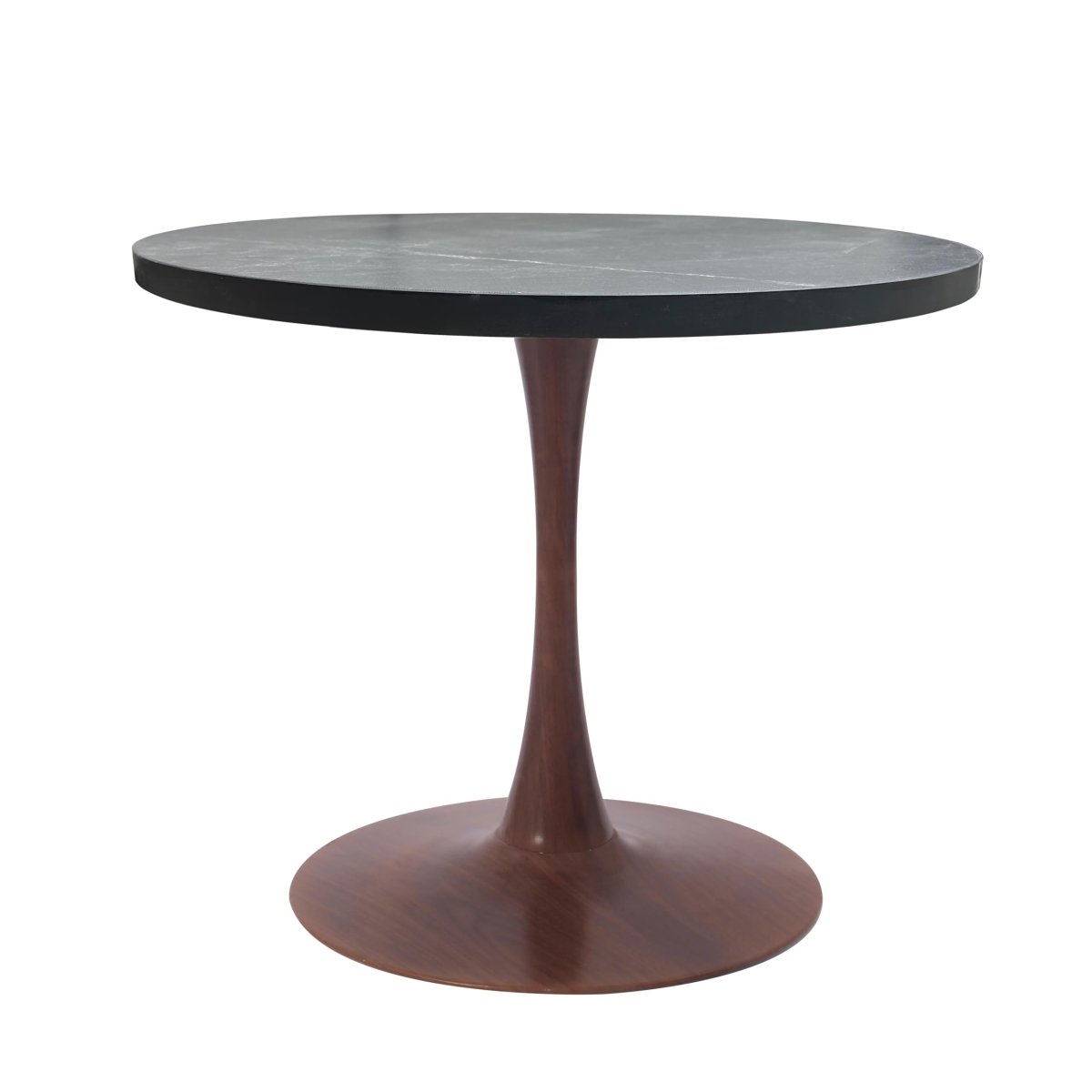 Bristol Round Dining Table With MDF Wood/Sintered Stone Tabletop with Walnut Finish Pedestal Base
