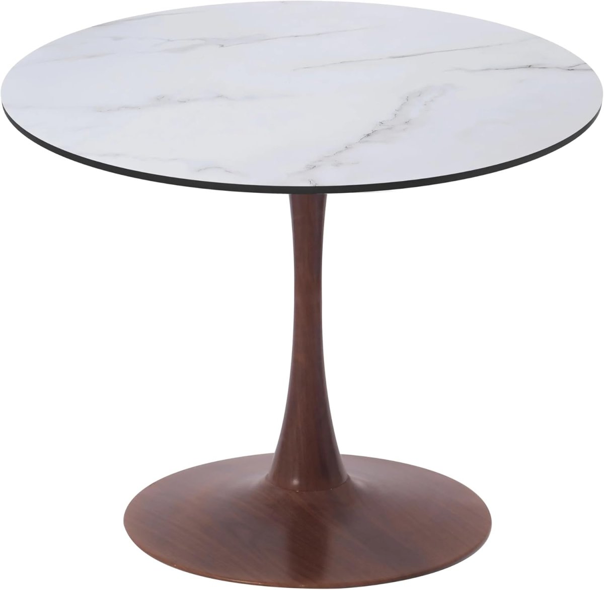 Bristol Round Dining Table With MDF Wood/Sintered Stone Tabletop with Walnut Finish Pedestal Base