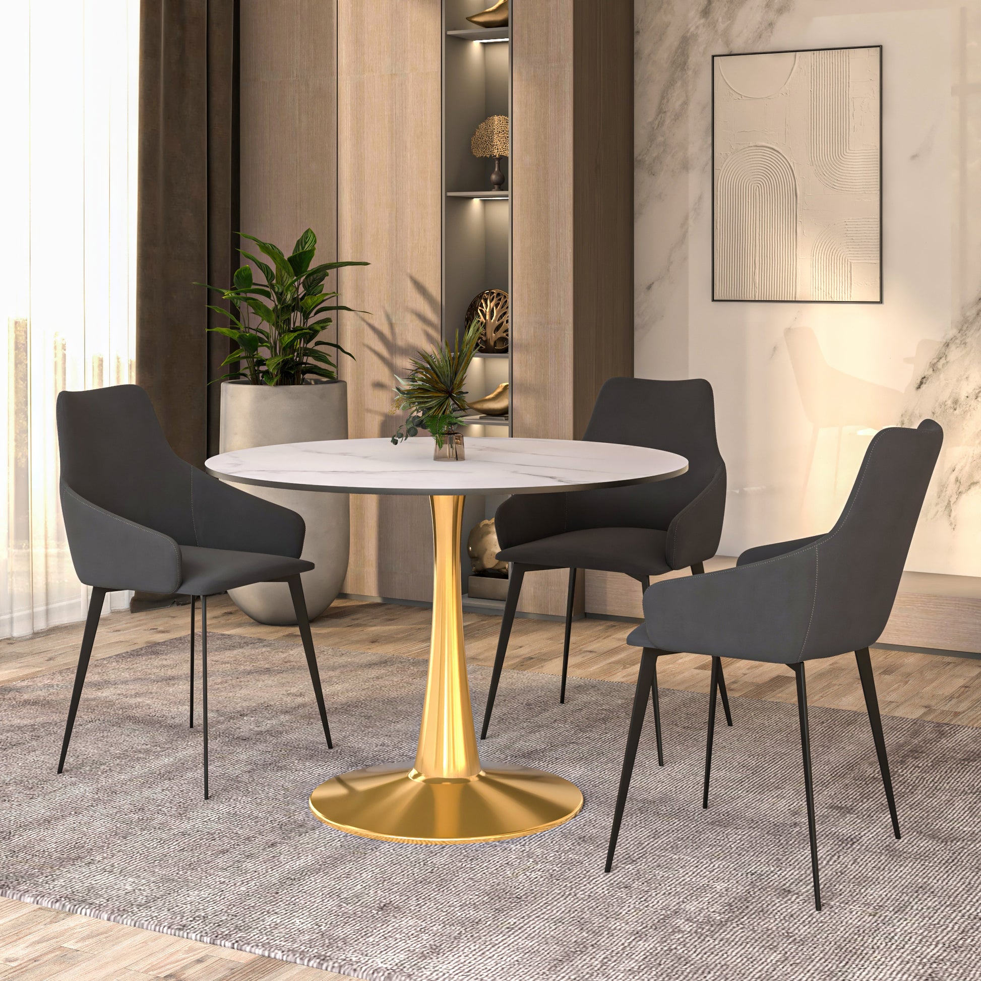 Bristol Round Dining Table with MDF/Sintered Stone Tabletop in Gold Steel
