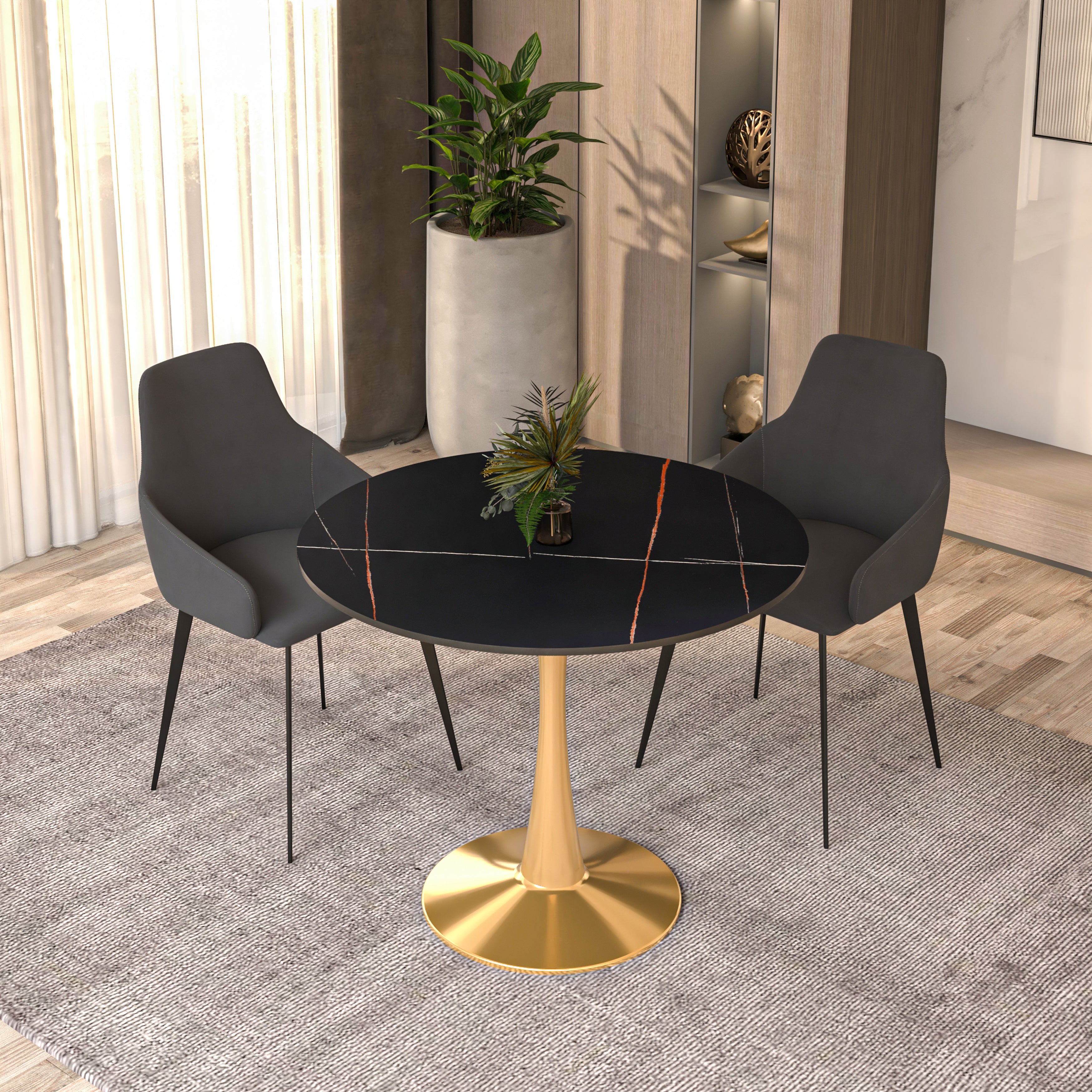 Bristol Round Dining Table with MDF/Sintered Stone Tabletop in Gold Steel
