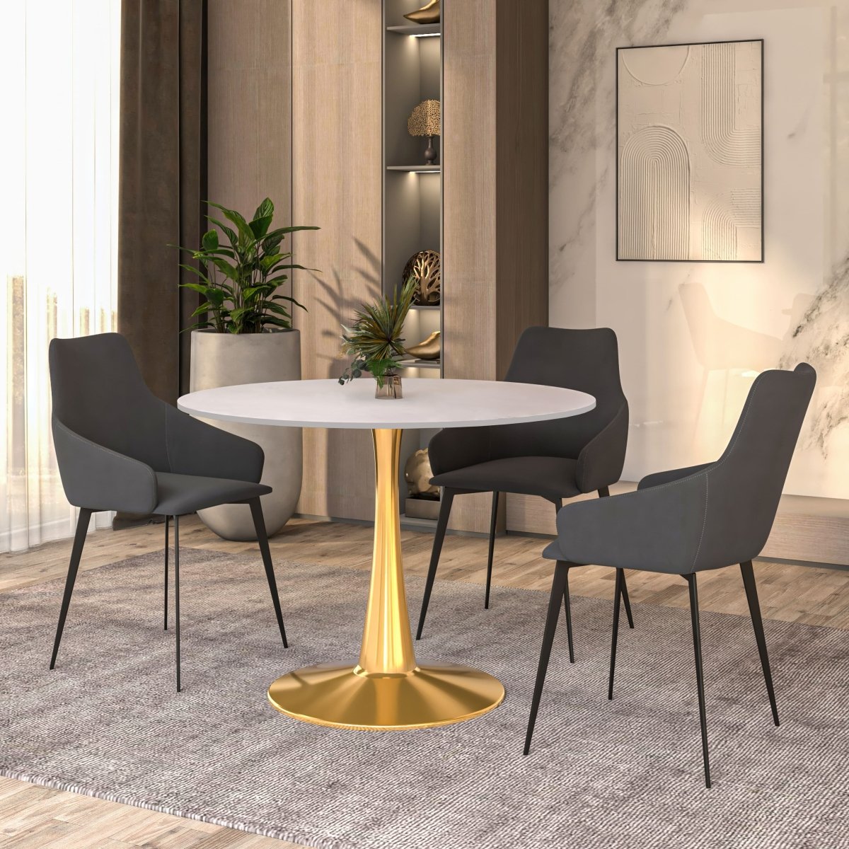 Bristol Round Dining Table with MDF/Sintered Stone Tabletop in Gold Steel