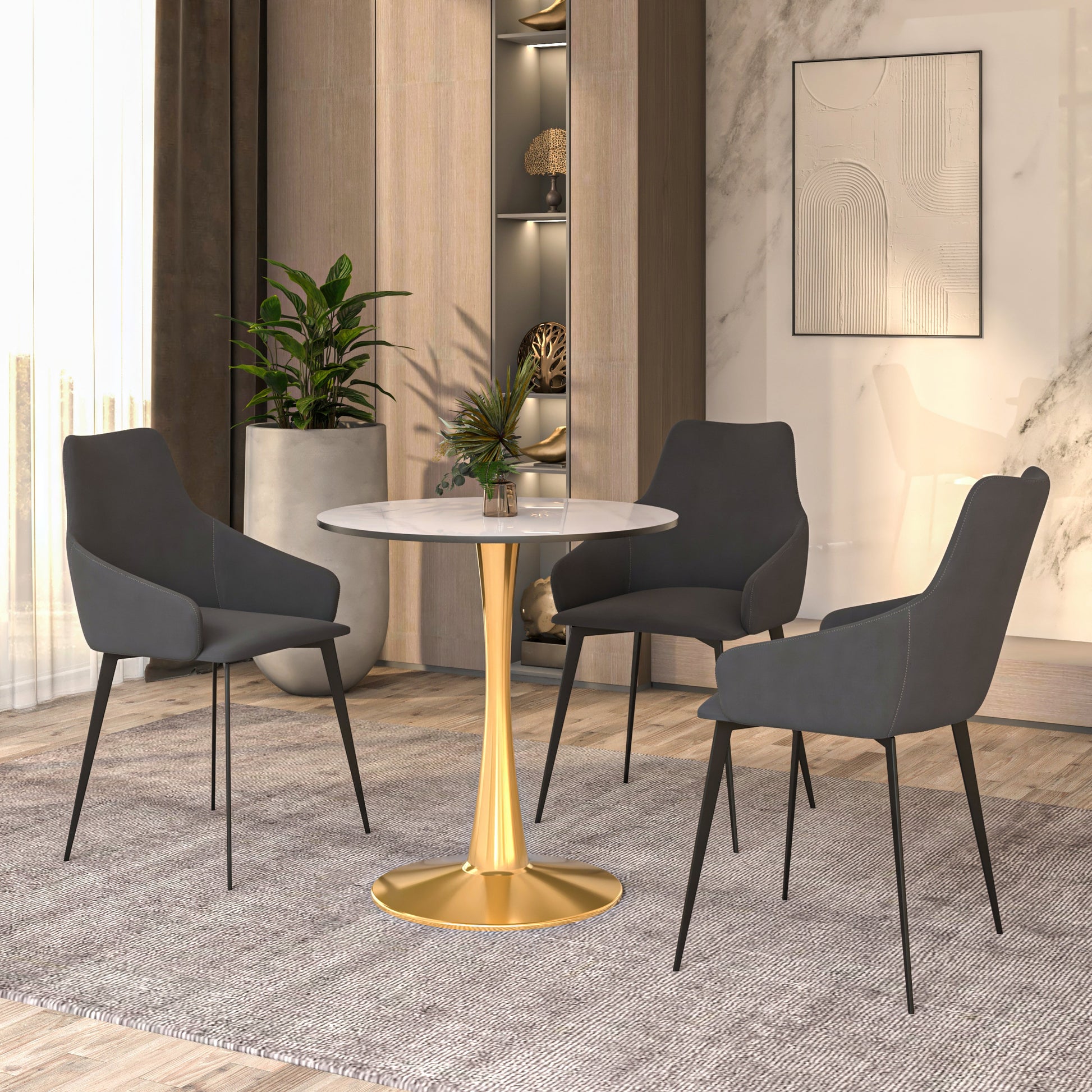 Bristol Round Dining Table with MDF/Sintered Stone Tabletop in Gold Steel