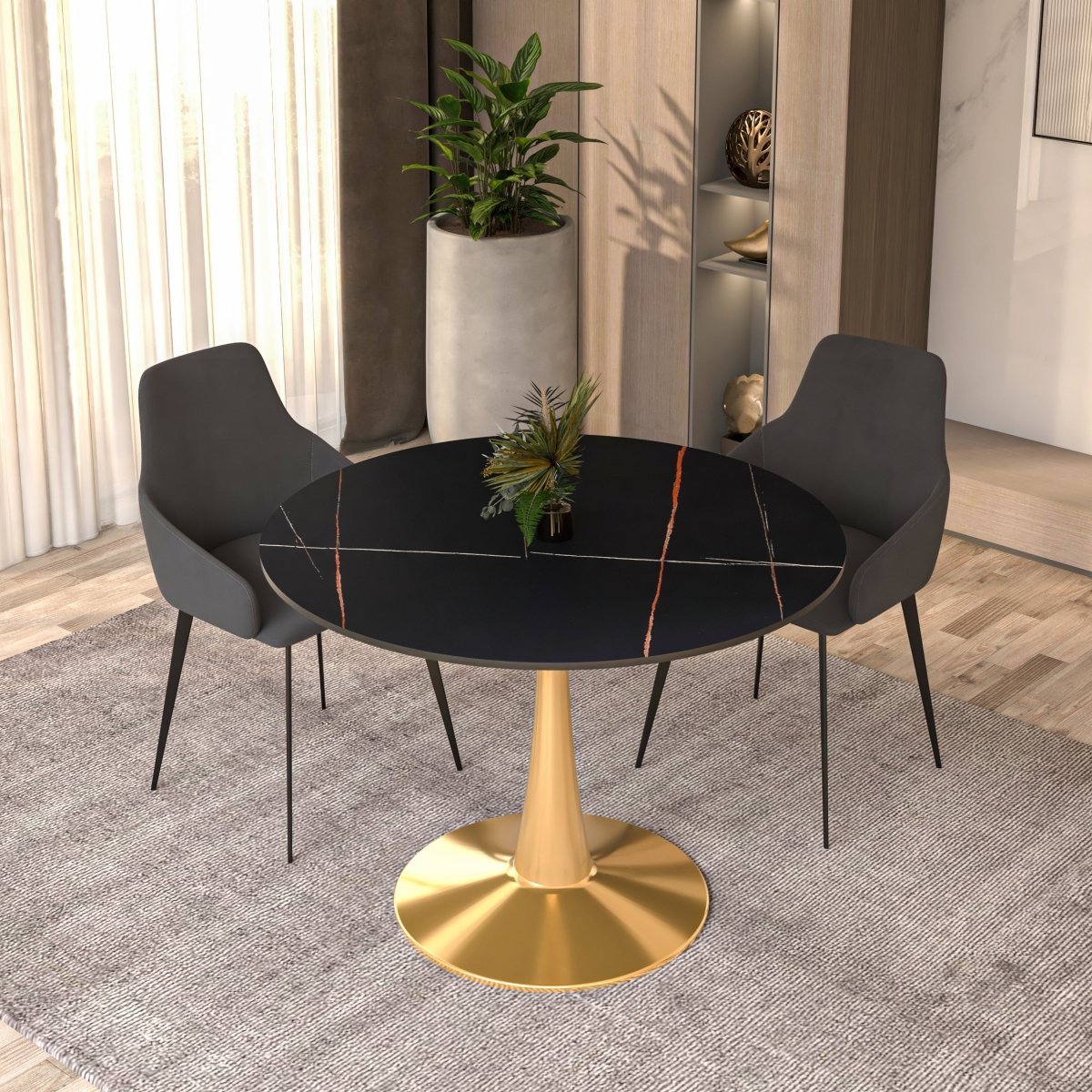 Bristol Round Dining Table with MDF/Sintered Stone Tabletop in Gold Steel