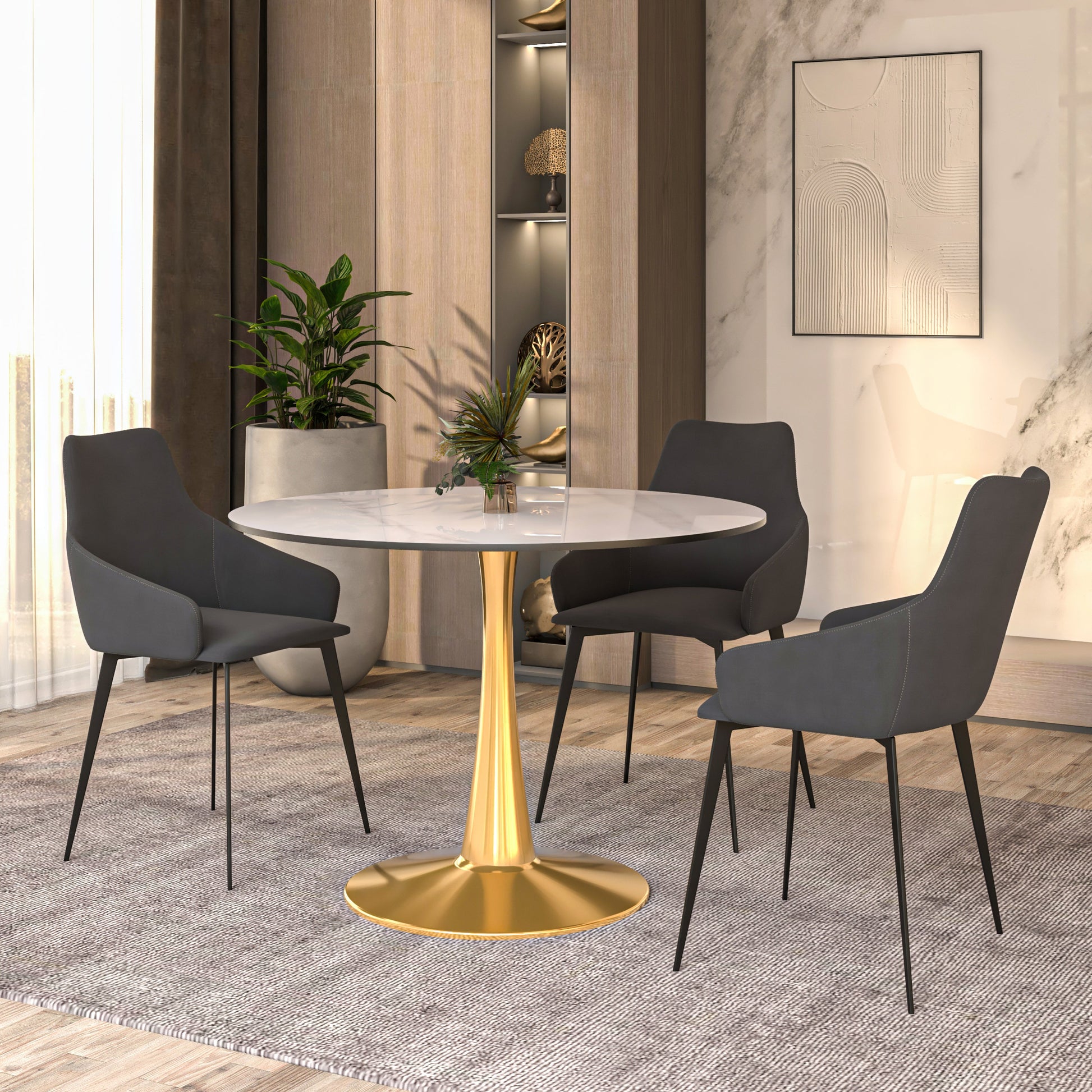 Bristol Round Dining Table with MDF/Sintered Stone Tabletop in Gold Steel