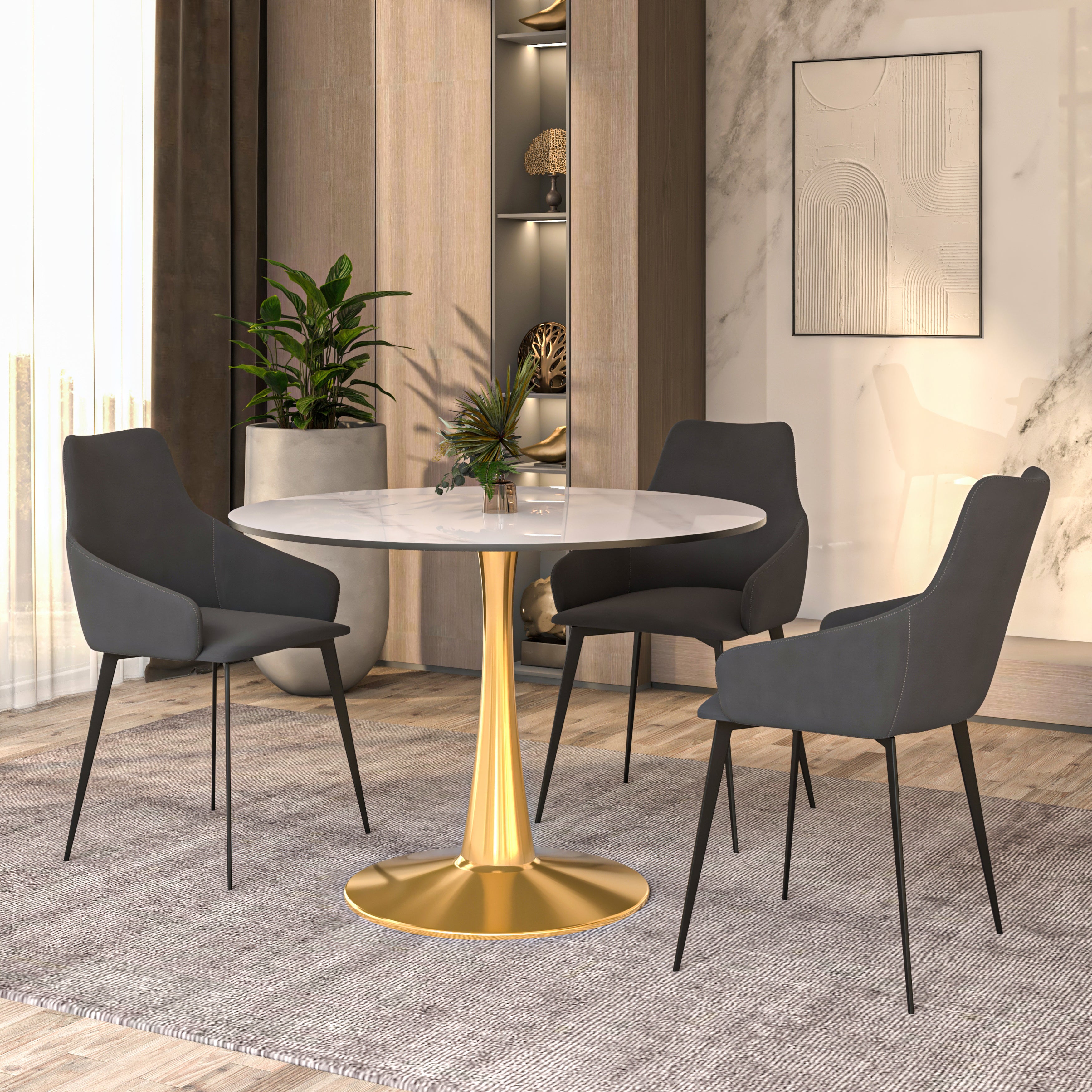 Bristol Round Dining Table with MDF/Sintered Stone Tabletop in Gold Steel