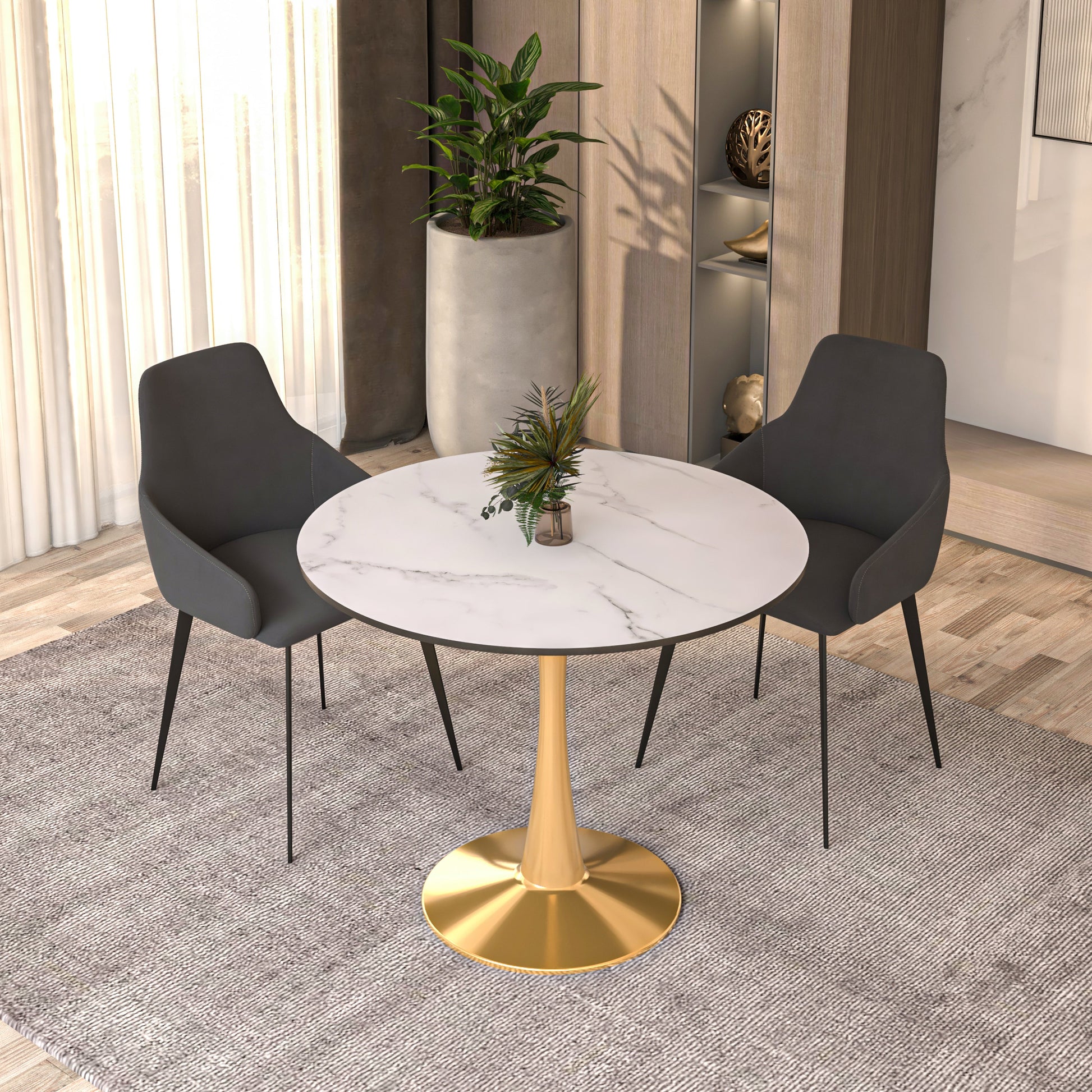 Bristol Round Dining Table with MDF/Sintered Stone Tabletop in Gold Steel