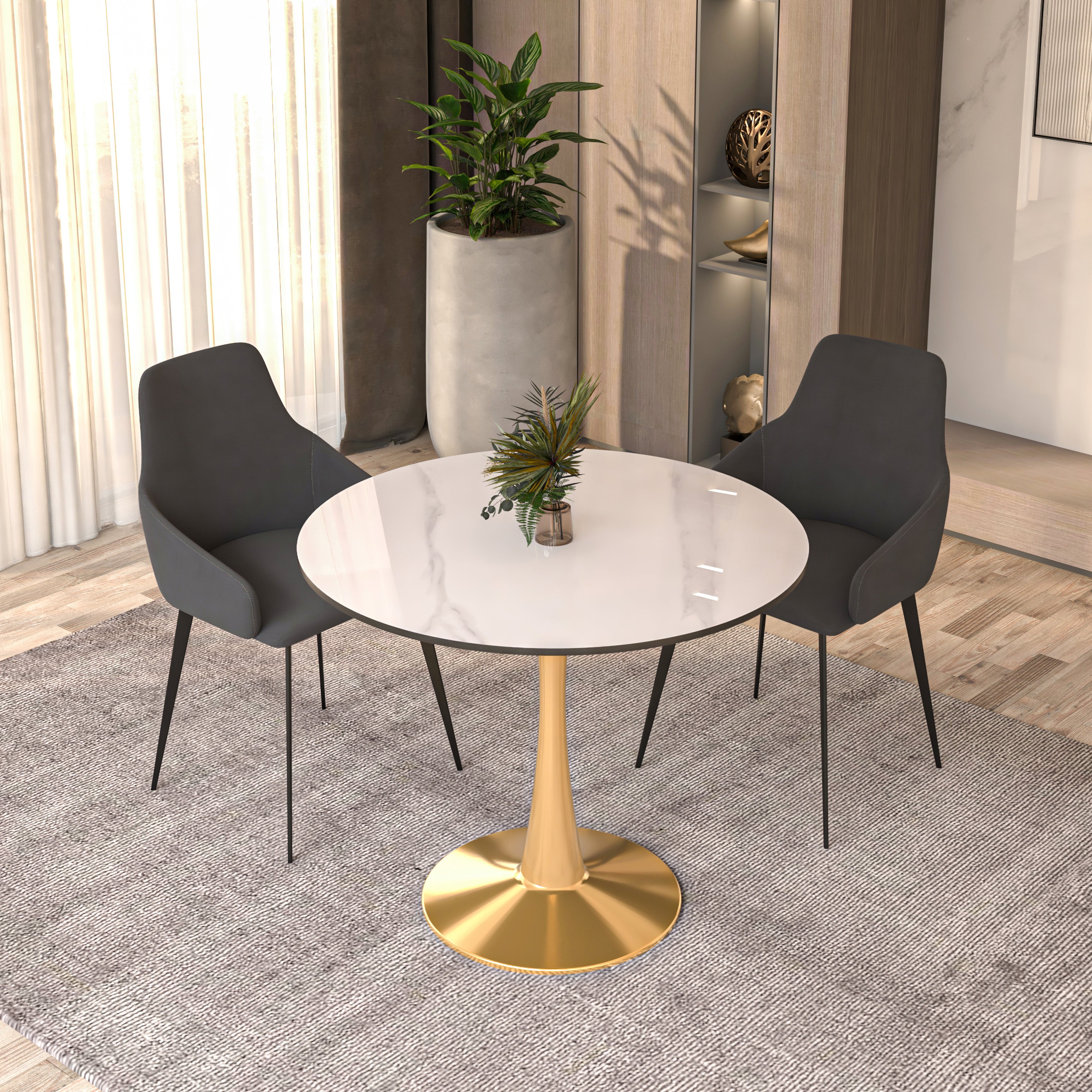 Bristol Round Dining Table with MDF/Sintered Stone Tabletop in Gold Steel