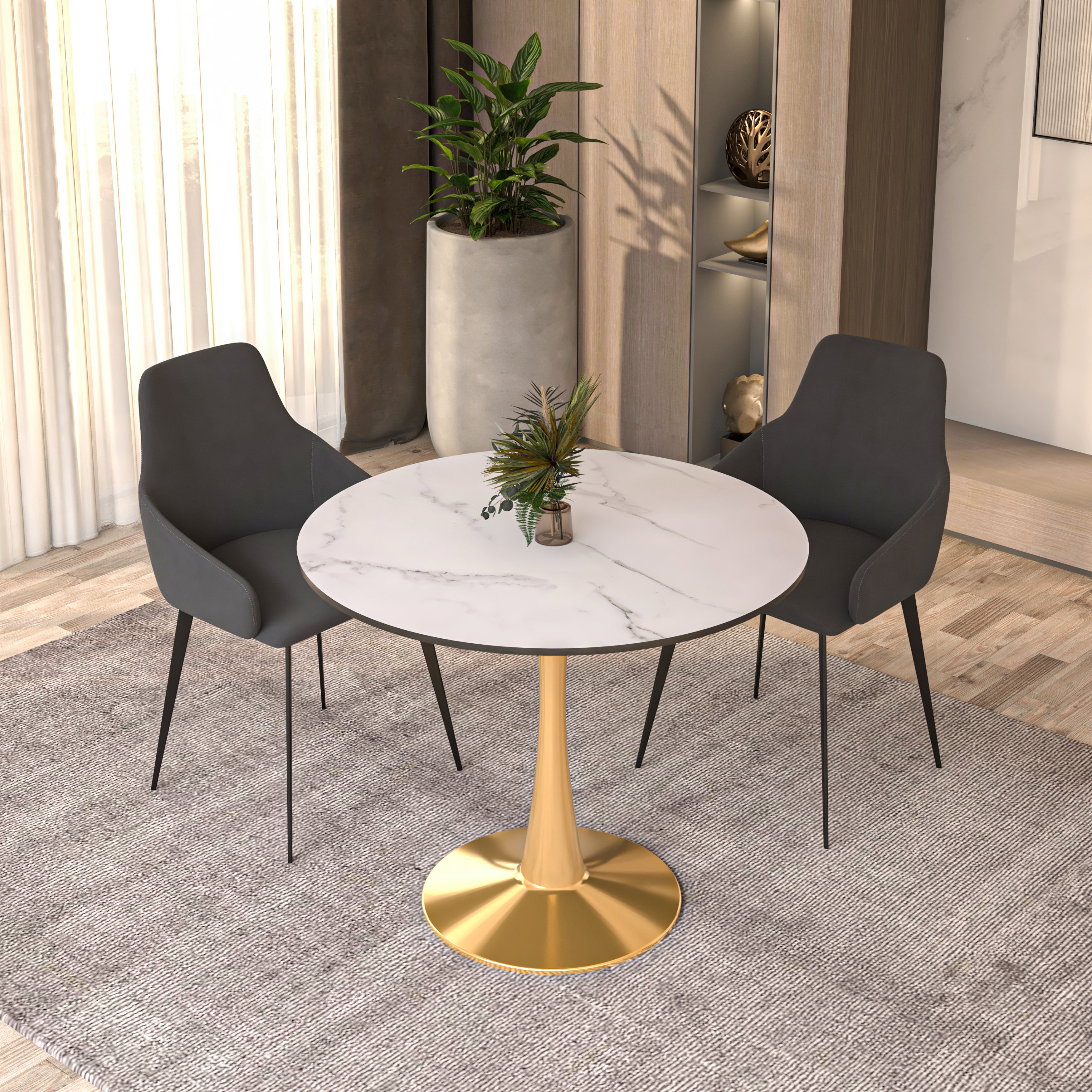 Bristol Round Dining Table with MDF/Sintered Stone Tabletop in Gold Steel