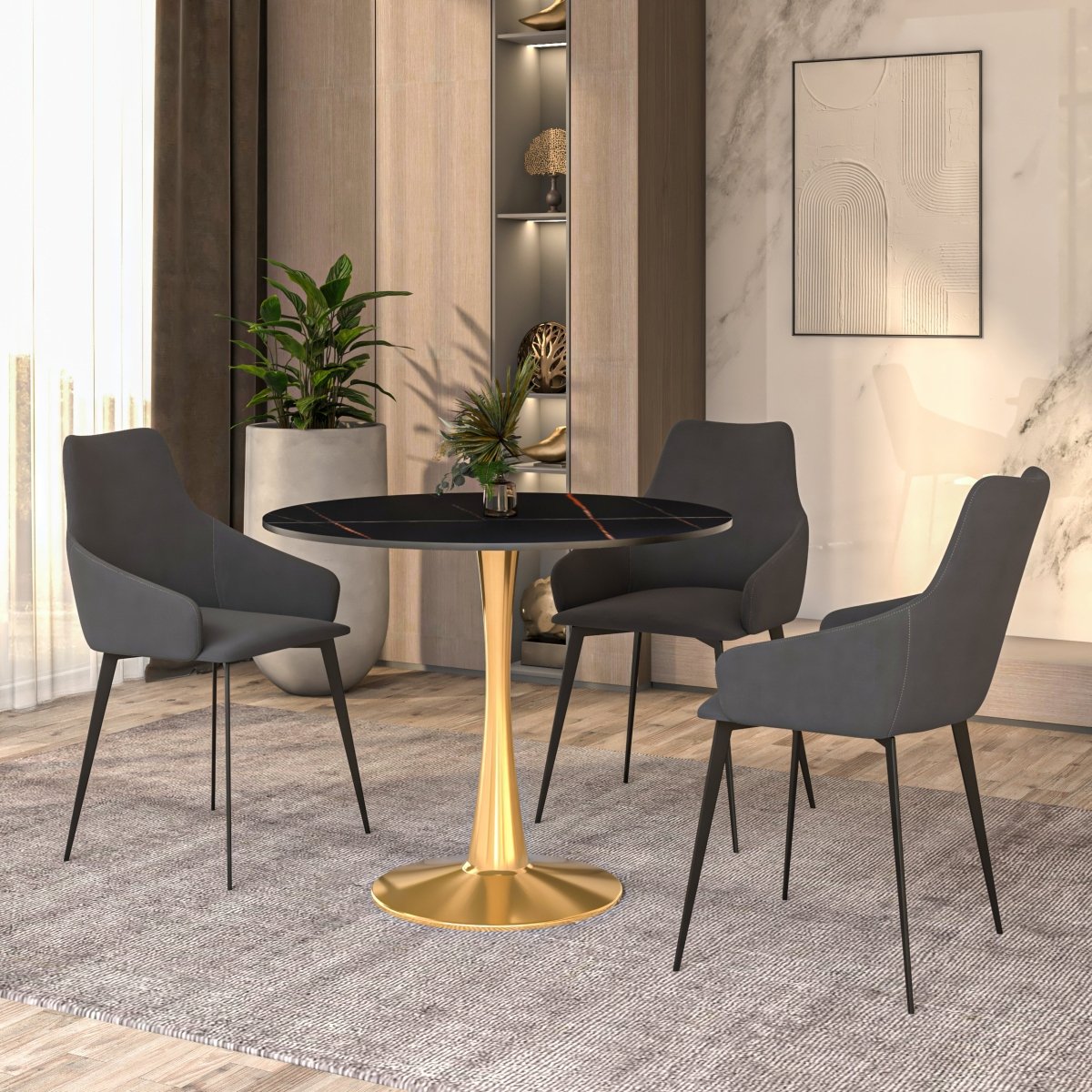 Bristol Round Dining Table with MDF/Sintered Stone Tabletop in Gold Steel