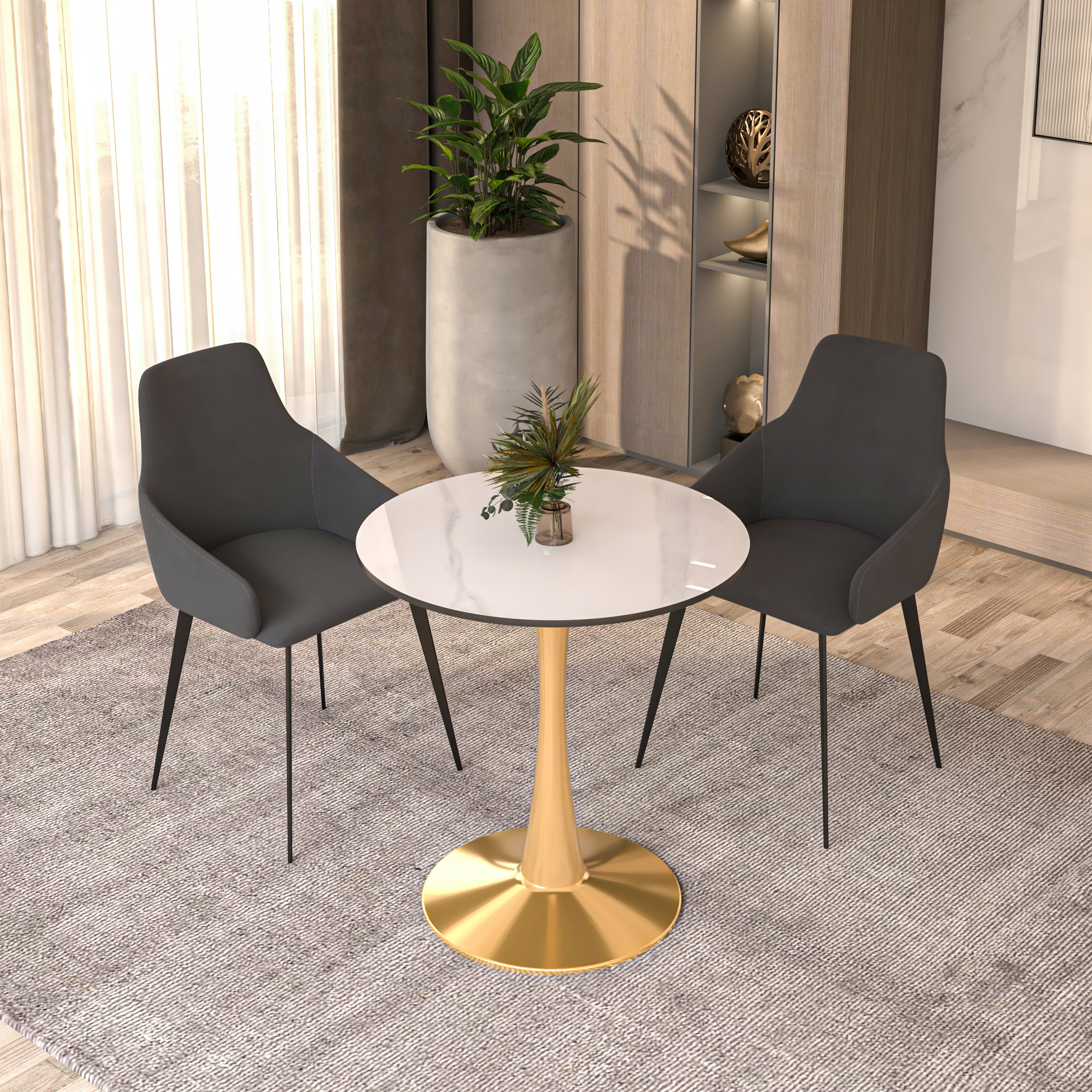 Bristol Round Dining Table with MDF/Sintered Stone Tabletop in Gold Steel