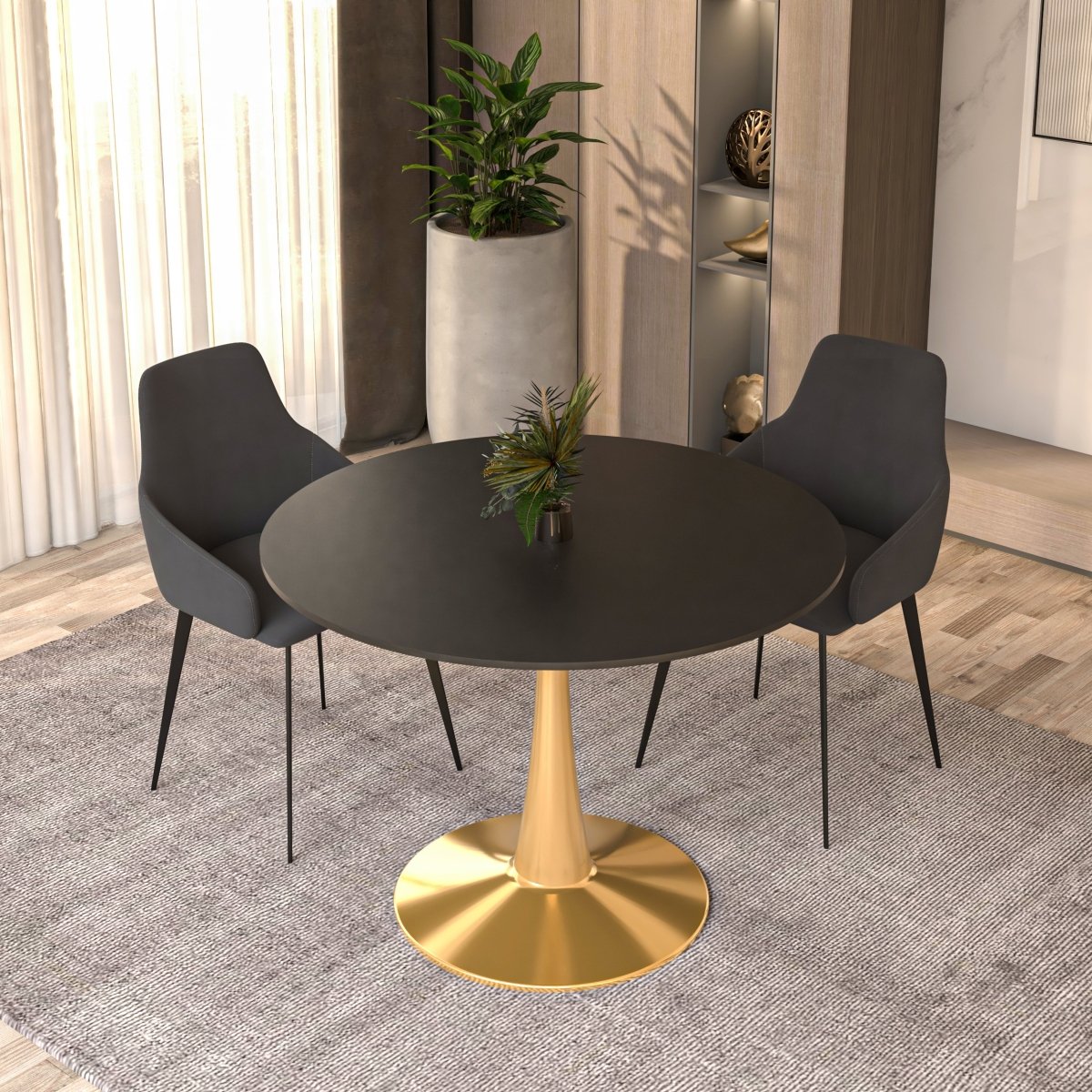 Bristol Round Dining Table with MDF/Sintered Stone Tabletop in Gold Steel