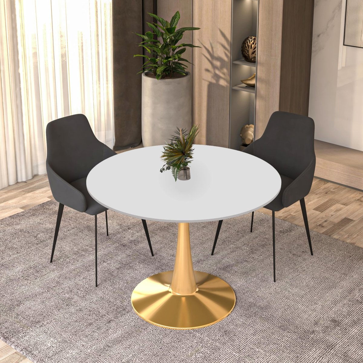 Bristol Round Dining Table with MDF/Sintered Stone Tabletop in Gold Steel