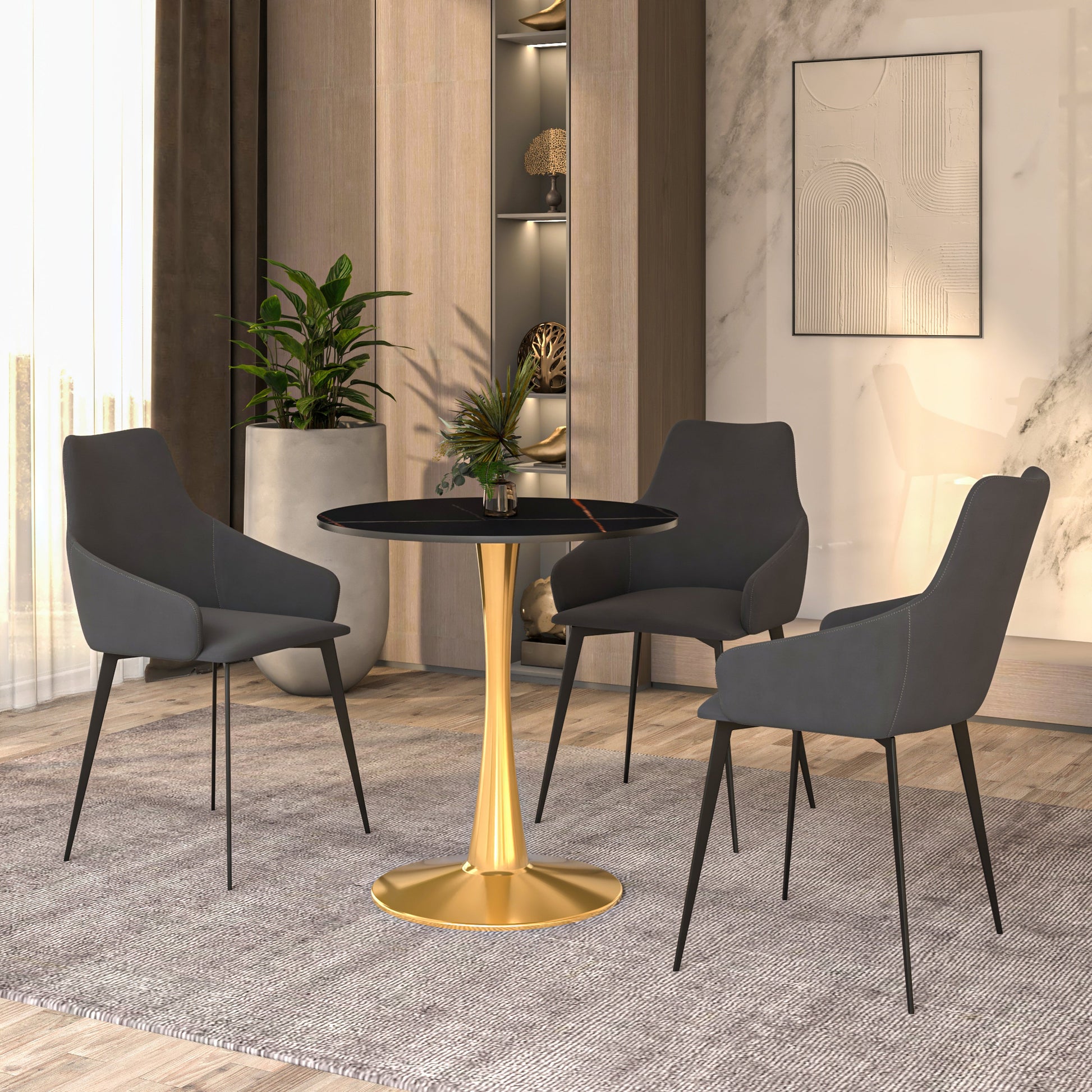 Bristol Round Dining Table with MDF/Sintered Stone Tabletop in Gold Steel